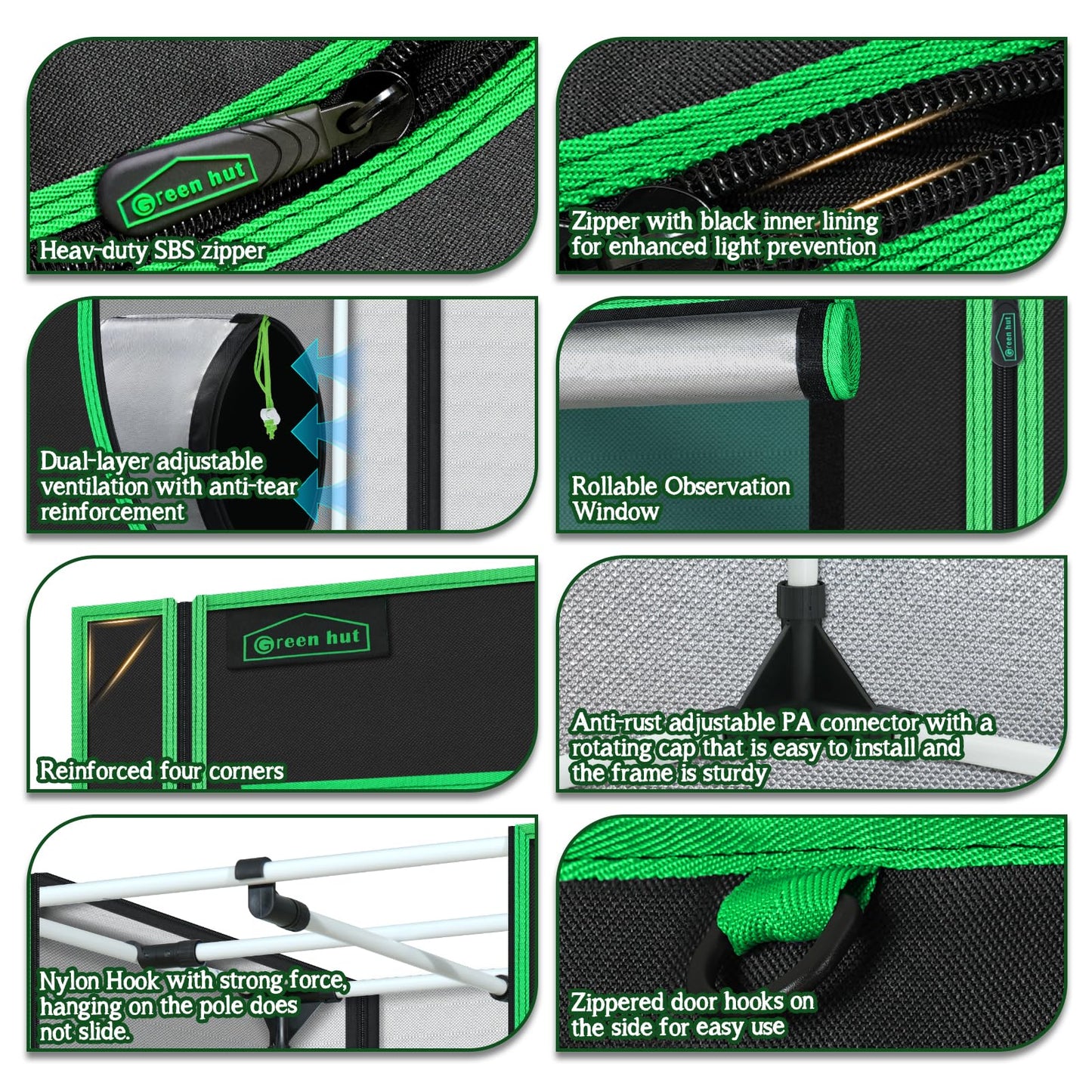 Green Hut 60"x60"x78" 600D Mylar Hydroponic Growing Tents for Plants Inside Reflective Grow Tent Growing Room Hydroponic System 5x5 Grow Tent