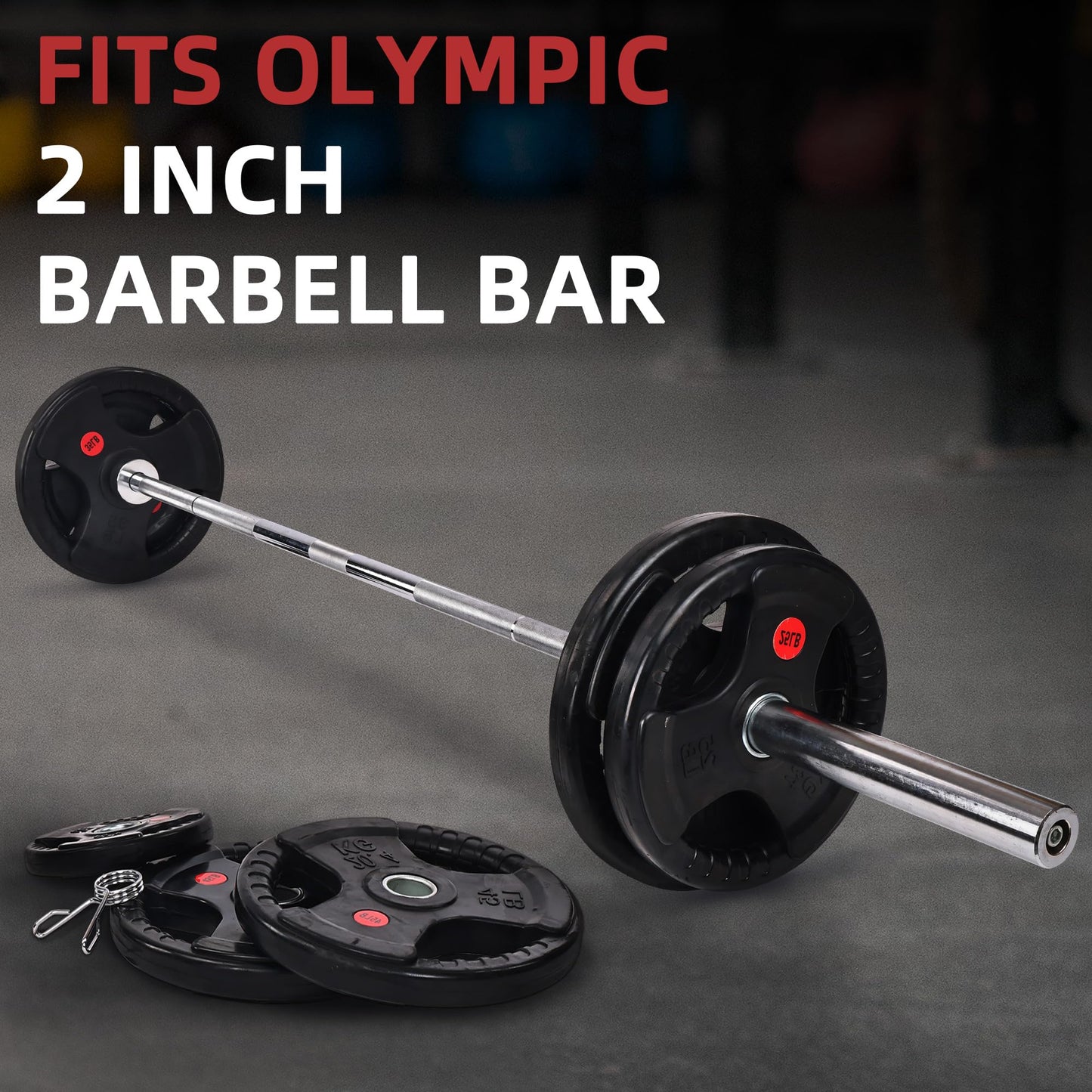 Fitvids 2 Inch Olympic Barbell Weight Plates and Bar Set, 5 FT Barbell Bar and 35 LB(2.5-10 LB) Barbell Weight Set for Home Gym Strength Training, Deep Grip Edge