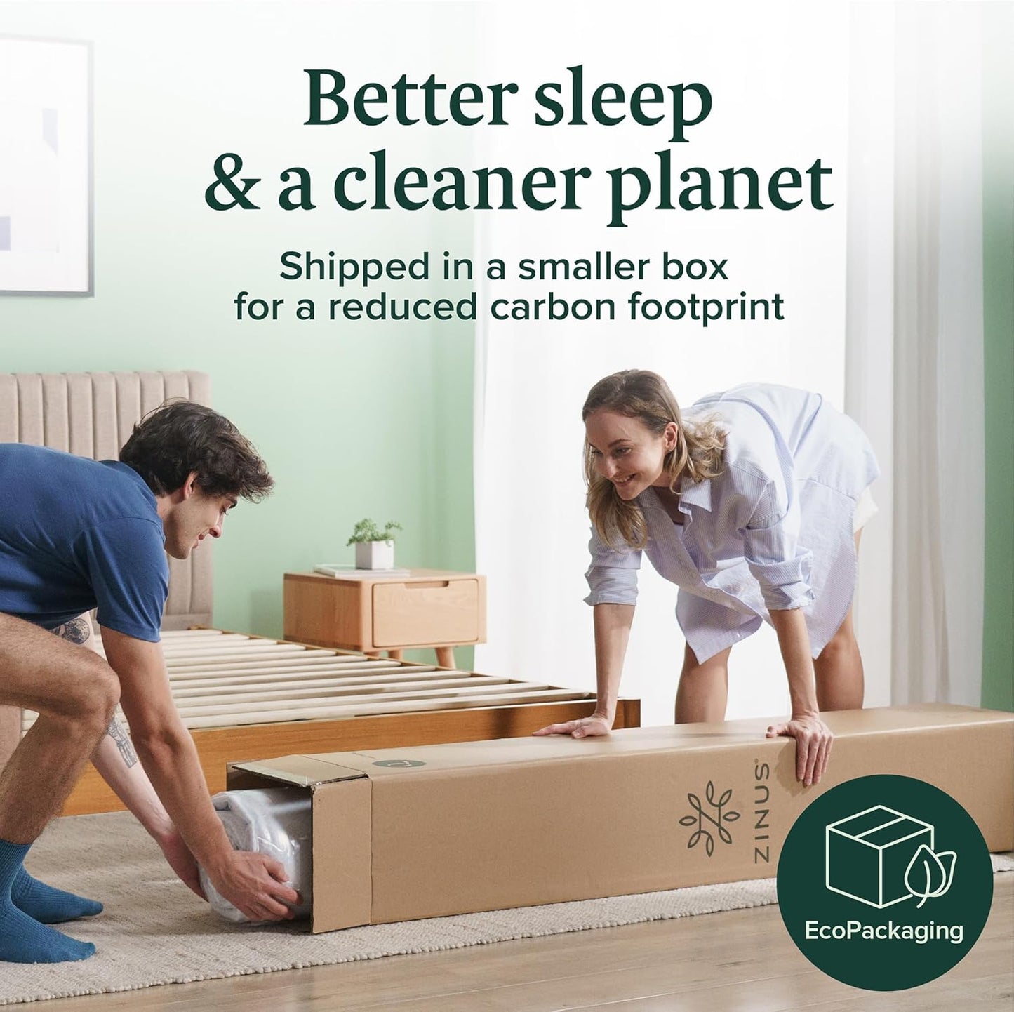 ZINUS 6 Inch Short Queen Green Tea Memory Foam Mattress - Medium Firm, Zoned Pressure Relief, Fiberglass Free