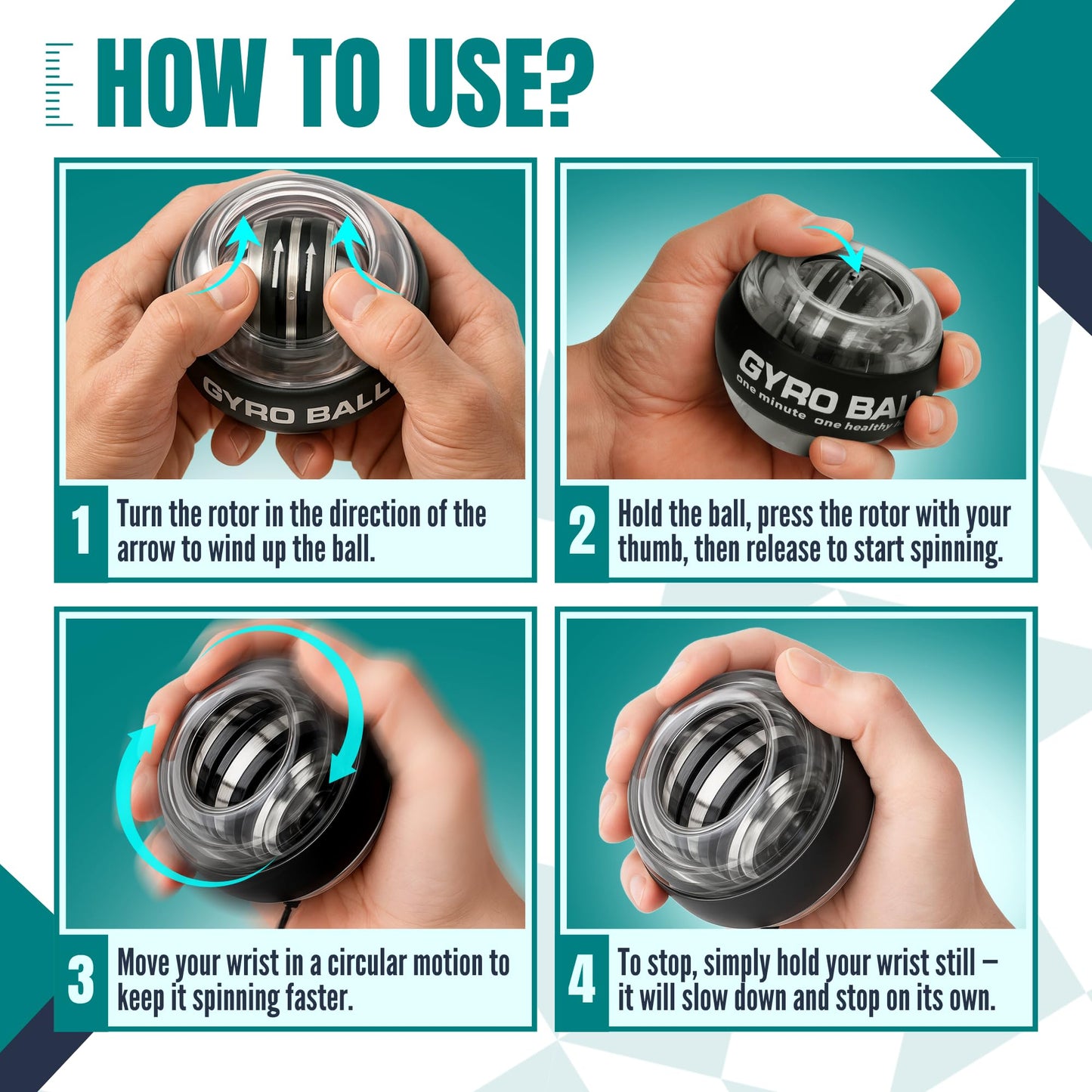 Nexfit Torque Ball Hand Exerciser - Wrist Power Gyro Ball & Forearm Exerciser – Premium Wrist Strengthener for Fitness, Rehab, Stress Relief & Dexterity Training – Portable, Gift-Ready for Adults (Black)