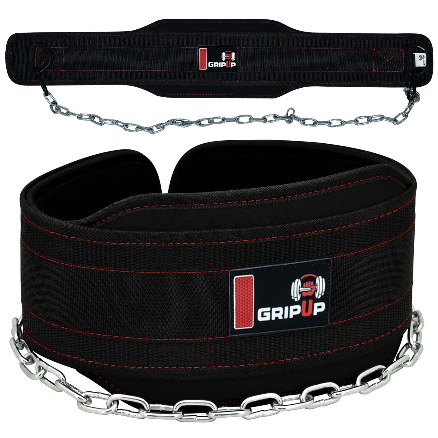 GripUp Premium Dip Belt with Chain for Weightlifting – Heavy Duty Adjustable Chain with Neoprene Padding for Pull Ups, Gym Belt for Powerlifting, Squat, Bodybuilding & Strength Training (One Size)