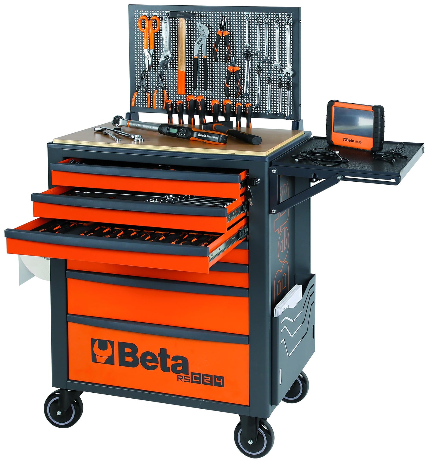 Beta RSC24 Gray 7 Drawer Heavy Duty Rolling Tool Cabinet | Mobile Steel Tool Chest with Ball Bearing Slides | 1760 lbs Load Capacity | 5" Casters | Lockable Portable Toolbox | Made in Italy