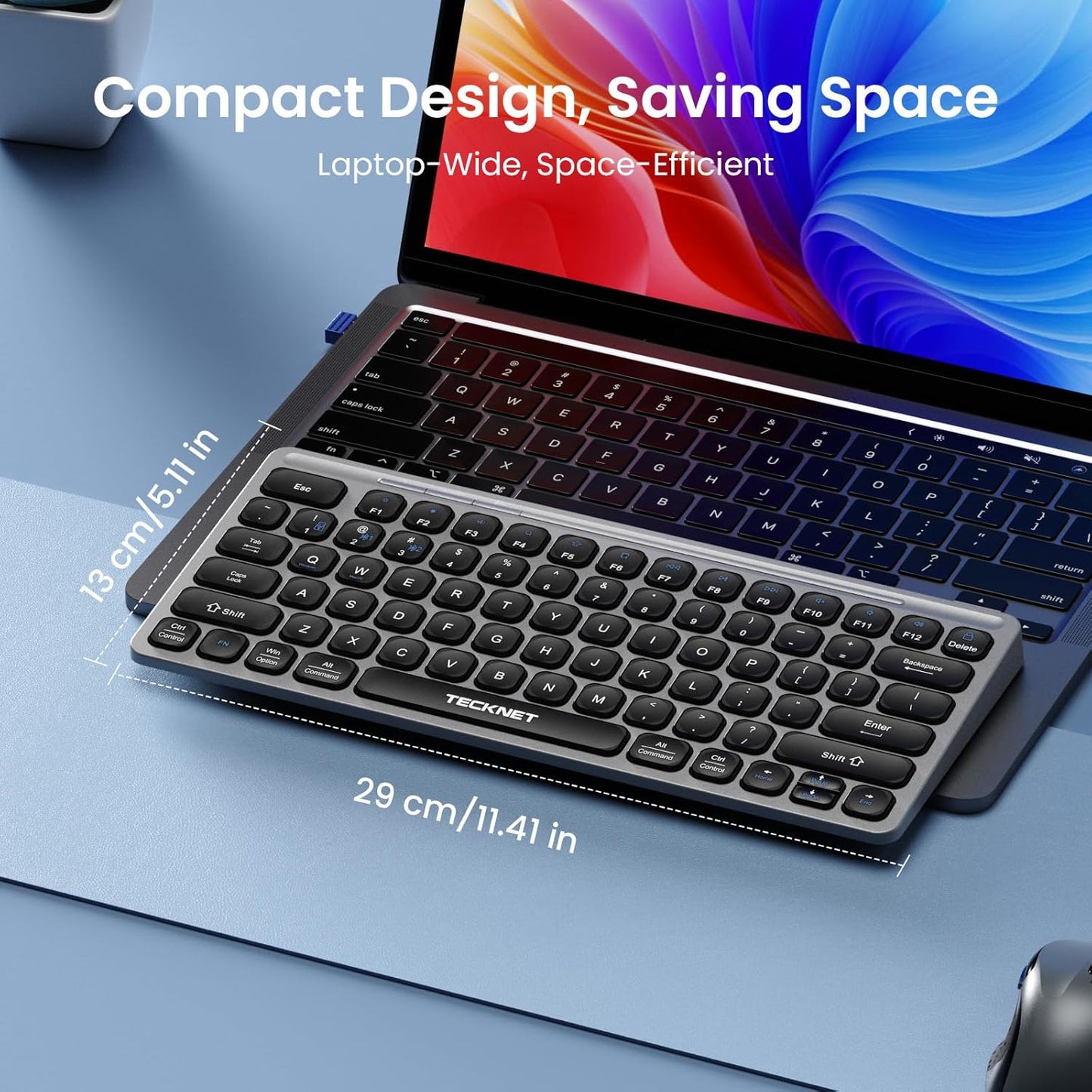 TECKNET (2.4G+BT 5.0), Wireless Bluetooth Keyboard, Slim Rechargeable Keyboard Multi-Device Easy-Switch, Quiet Typing