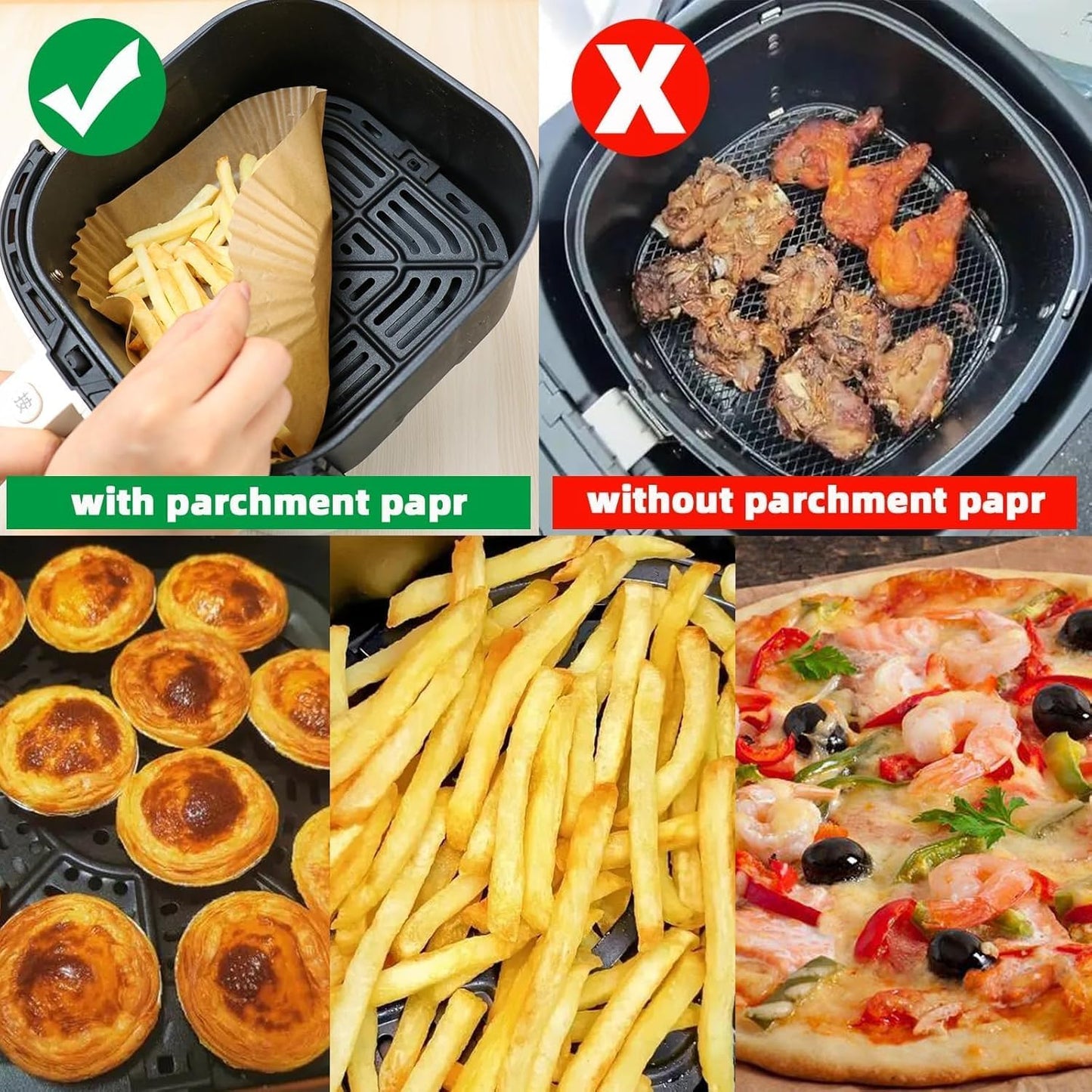Air Fryer Liners | Non-Stick Disposable Parchment Paper for Baking & Roasting - 200 PCS 9'' Square for 5-8QT