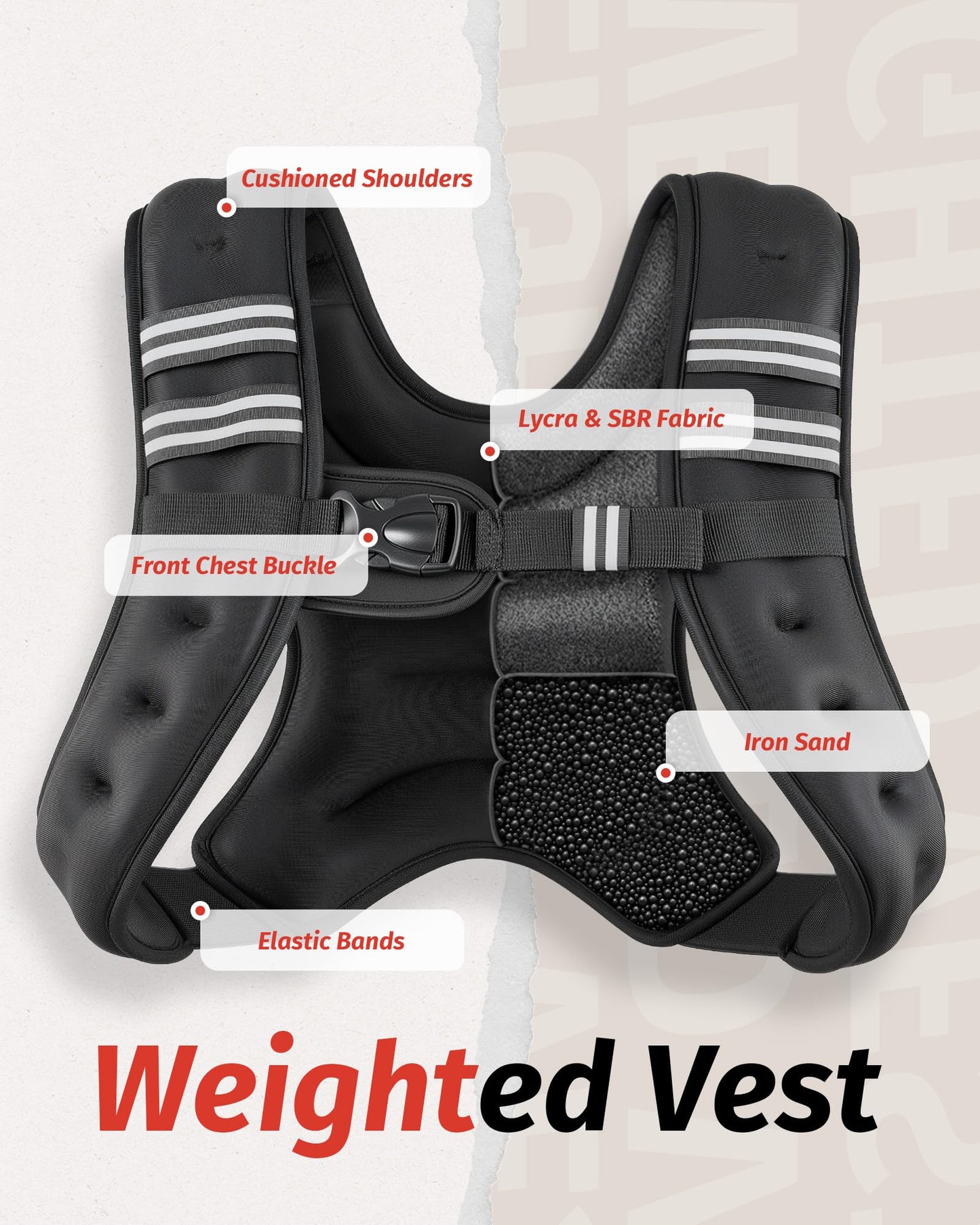 ZELUS Weighted Vest, 6lb/8lb/12lb/16lb/20lb/25lb/30lb Weight Vest with Reflective Stripe for Workout, Strength Training, Running, Fitness, Muscle Building, Weight Loss, Weightlifting, Black(8 lb)