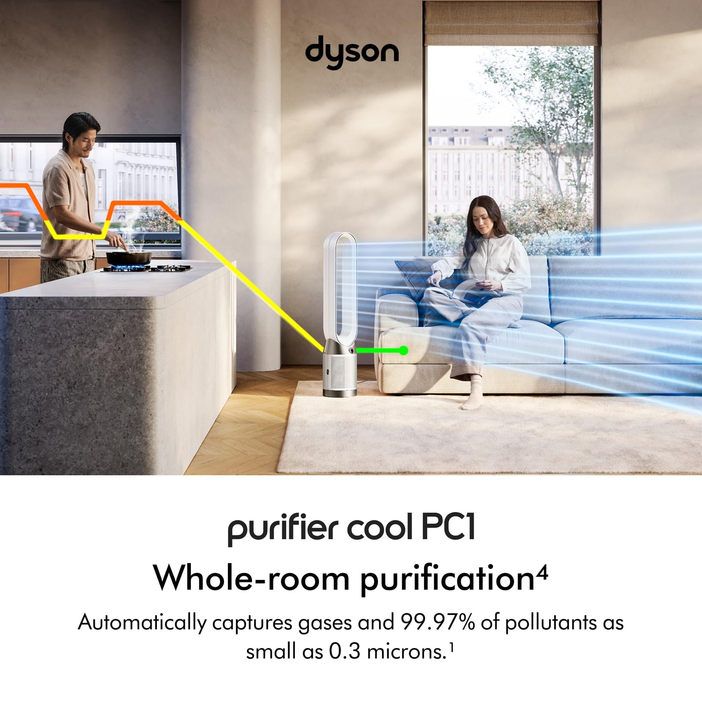 Dyson Purifier Cool PC1, HEPA Air Purifier Tower Fan, App and remote controlled, 350° oscillation, 10 levels, bladeless (White)