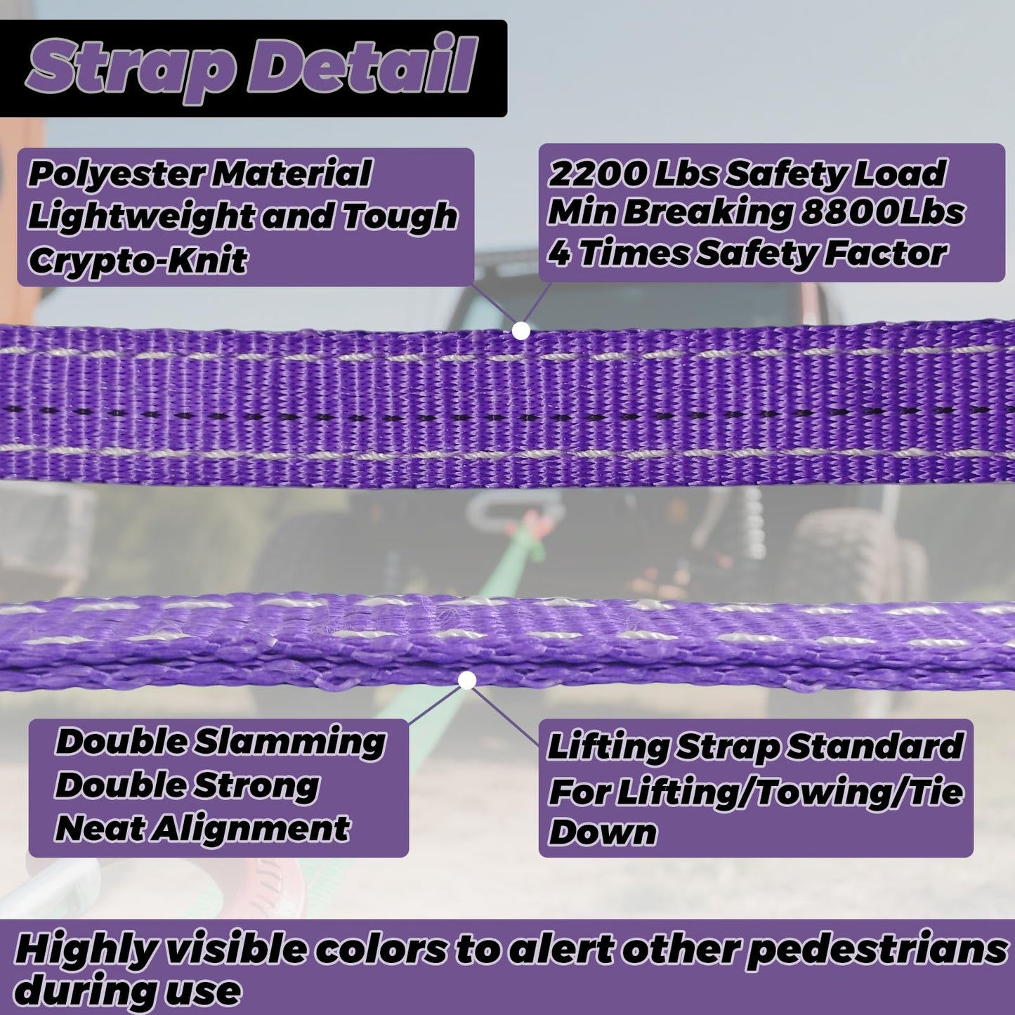 HENBOW Lifting Straps with D Ring Shackle for Hoist,6.5FT× 1In Heavy Duty Flat Lift Sling Web 8800 lbs Capacity，Web Sling Car Tree Saver Winch Recovery