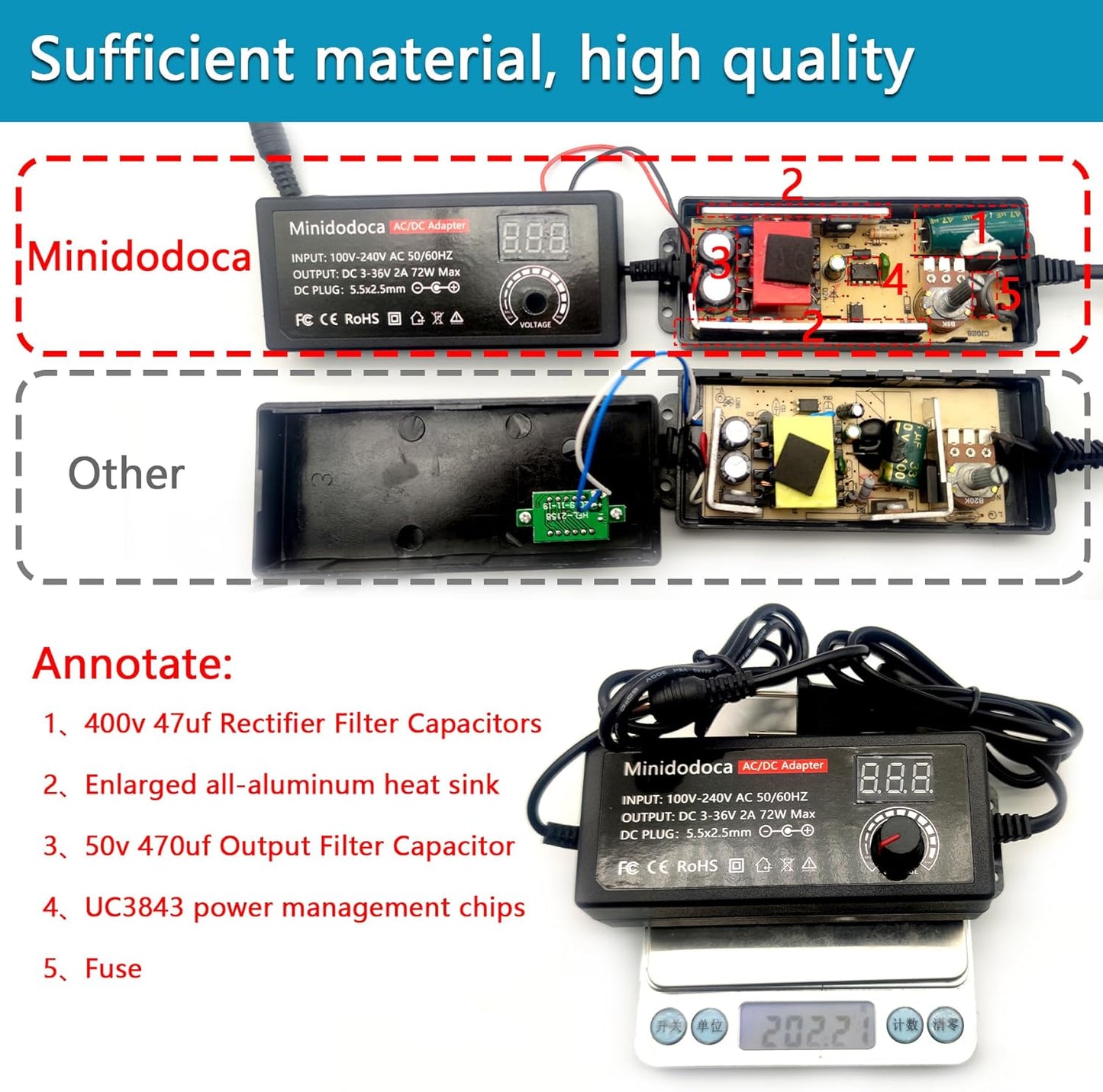 minidodoca 72W 3V 36V 13 3V 36V 2000mA Power Supply Adjustable DC ~ Variable Universal Switching AC/DC Adapter AC to DC