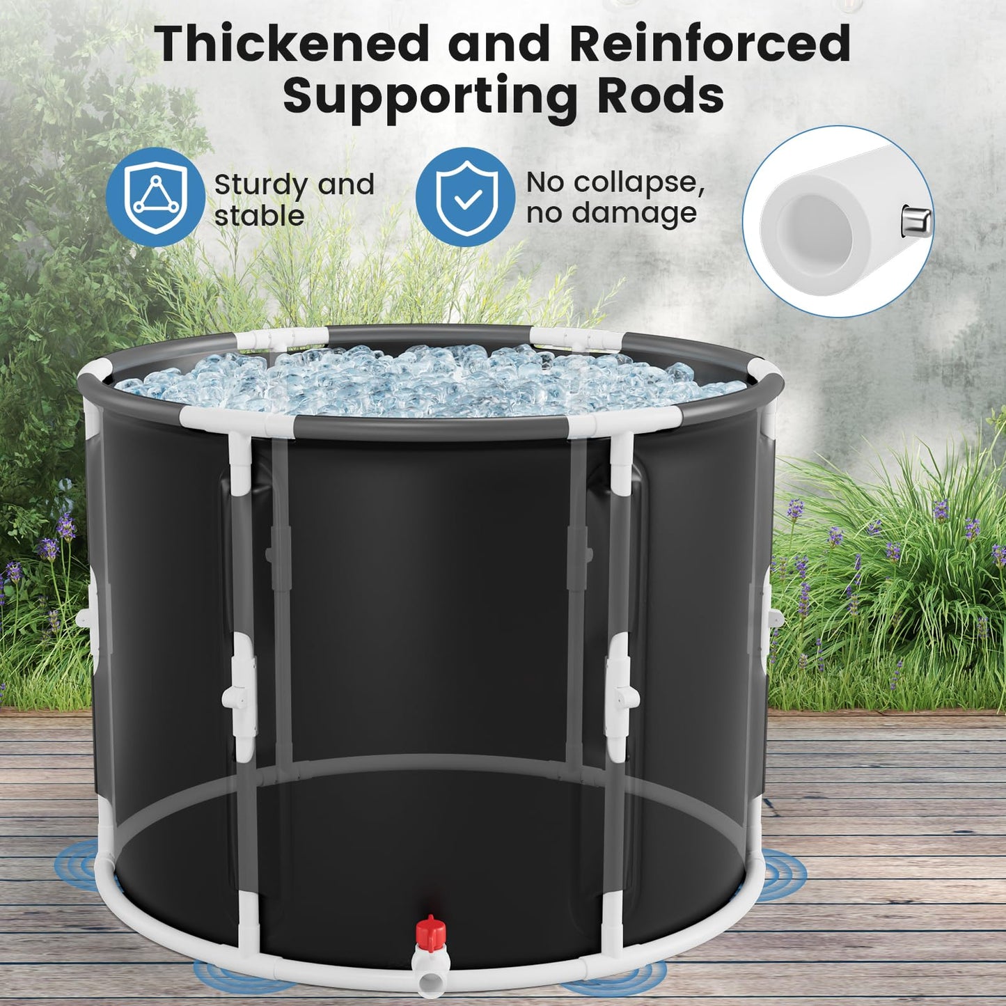 GYMAX Ice Bath Tub, 66 Gal Cold Plunge Tub with Lid & Click Design, Foldable Cold Bath Plunge Tub for Athletes Cold Water Therapy, Portable Freestanding Soaking Tub for Backyard, Home