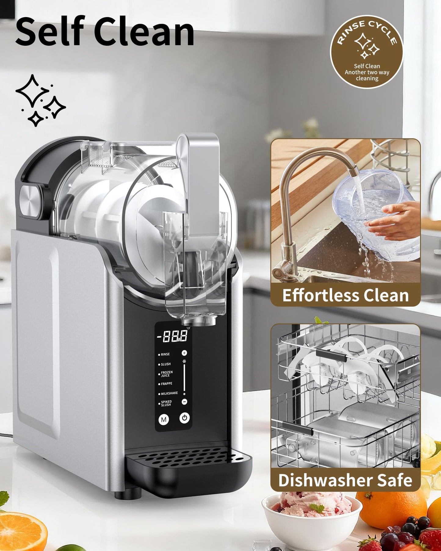 Slushie Machine, Slushy Maker for Home, Frozen Drink Maker with 5 Preset Programs for Margaritas, Frappés, Milk Shake, No Ice Needed, LED Display, Self Clean