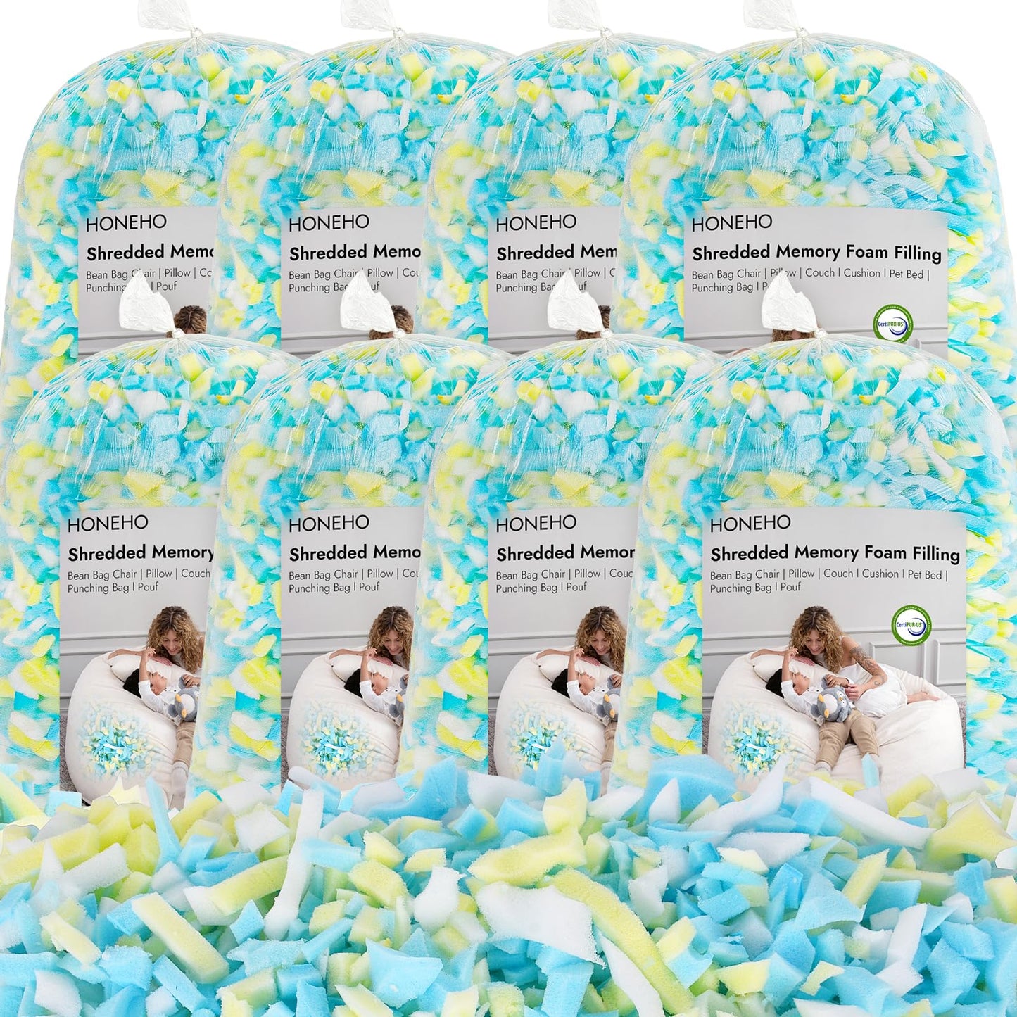 HONEHO 40lbs Shredded Memory Foam Bean Bag Filler, Soft and Convenient Bean Bag Filling Pillow Stuffing for Beanbag, Couch, Cushion, Stuffed Animals, Dog Bed, Arts Crafts