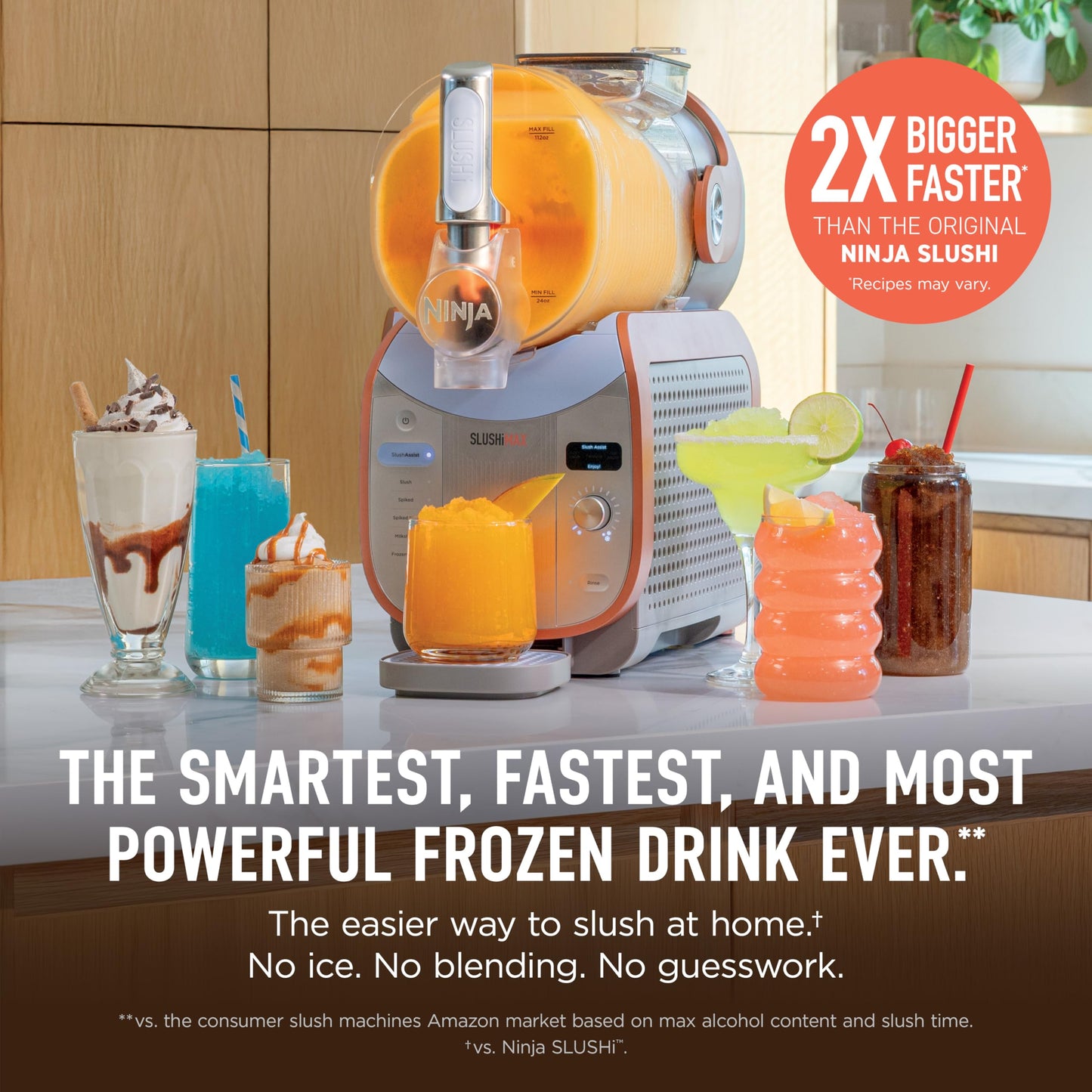 Ninja SLUSHi Max XXL Smart Frozen Drink Maker, Top Performance and Smart Technology, Party Size 150 Ounces Capacity, No Ice Needed, 6 Programs, Ideal Temp and Texture up to 12 Hours, Peach, FS605