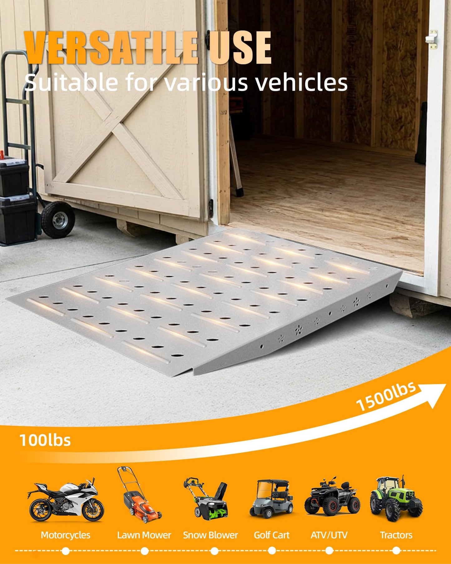 VNN 36" x 48" Shed Ramps - Slivery Loading Ramp for Riding Mower, 2 Pack Ramps for Sheds，1800 LB Capacity Alloy Loading Dock Ramp for Garages, Barns