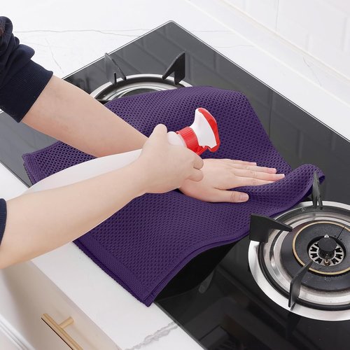 Homaxy Kitchen Dish Towels - 100% Cotton Waffle Weave, Ultra Soft & Absorbent, 13 x 28 Inches, 4-Pack | Eggplant