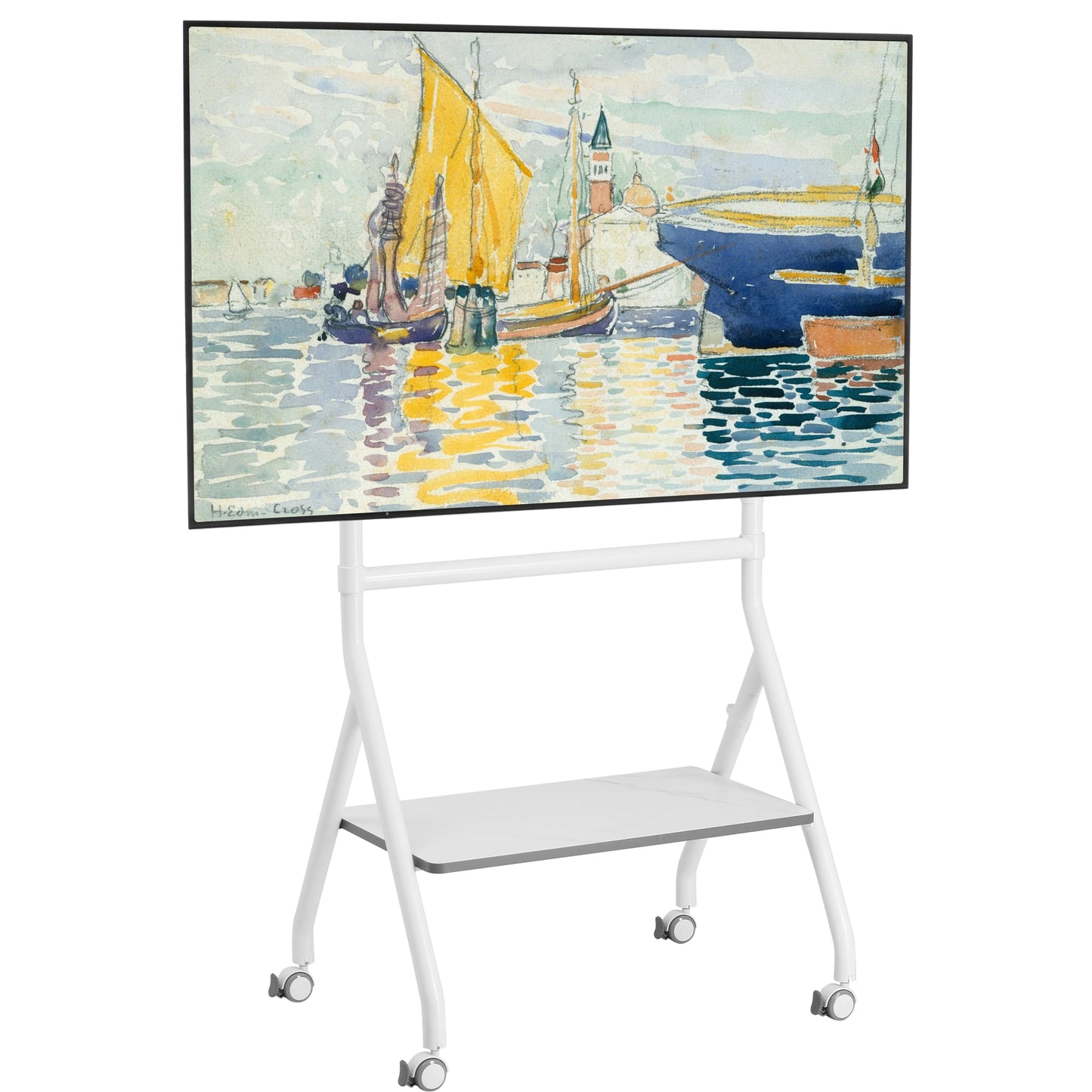 Fydeamer Rolling TV Stand for 40-86 Inch LED LCD OLED Screens up to 88 lbs, Portable TV Stand on Wheels with Tray, Mobile Stand for Living Room, Bedroom, Office (White)