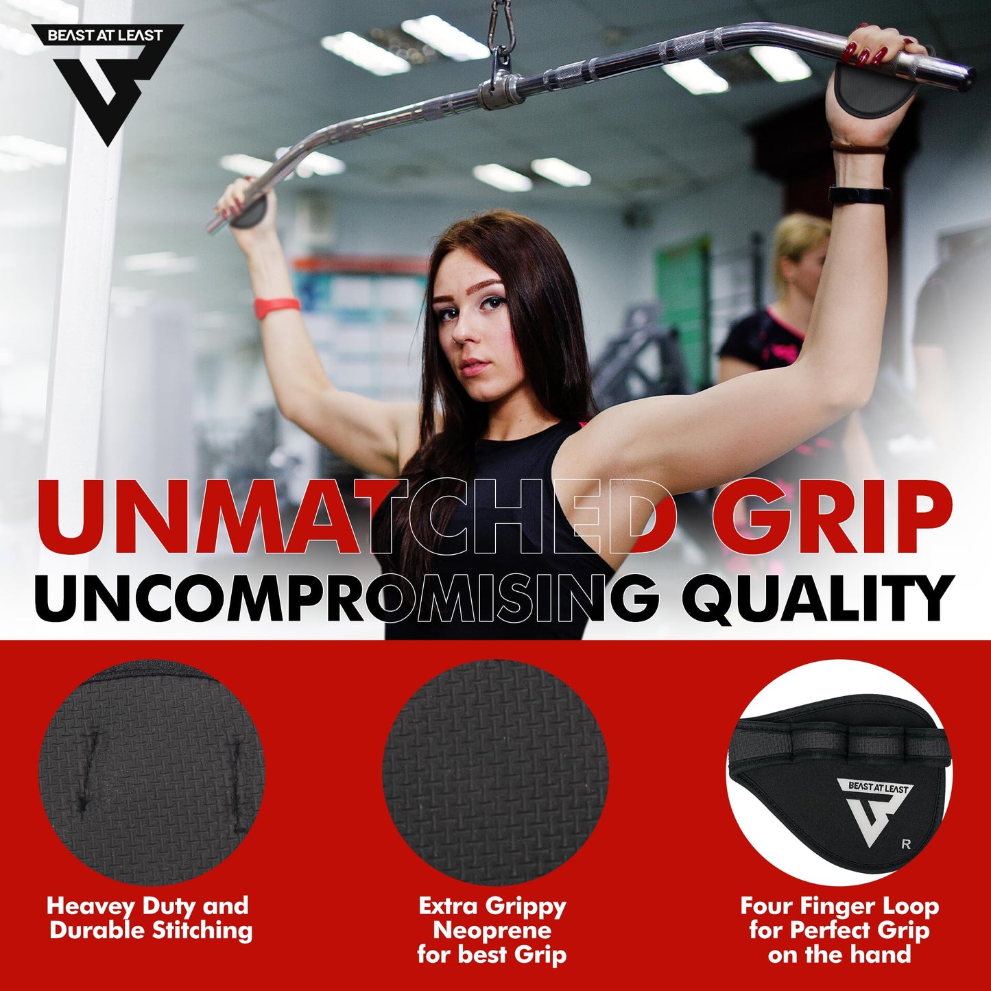 Beast AT Least Grip Pads for Weightlifting – Non-Slip Neoprene Hand Protectors for Men & Women – Enhanced Palm Protection & Comfort – Ideal for Gym Workouts, Crossfit & Pull-Ups (Black, S/M)