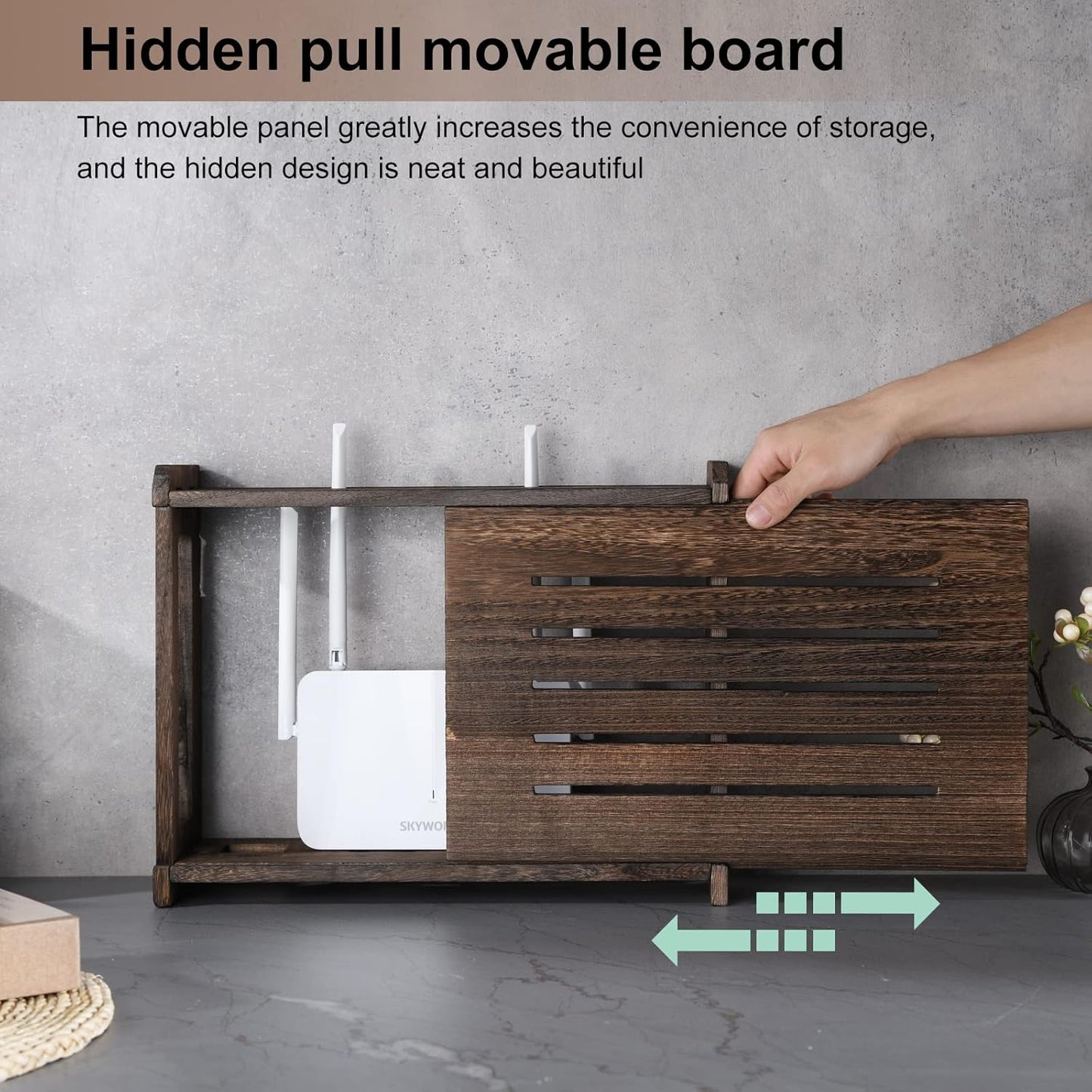 BEARUT 14.9 9.8 5.4 Wooden Router Shelf Wall Mount WiFi Router Storage Box Modem Cable Router Cover Organized Power