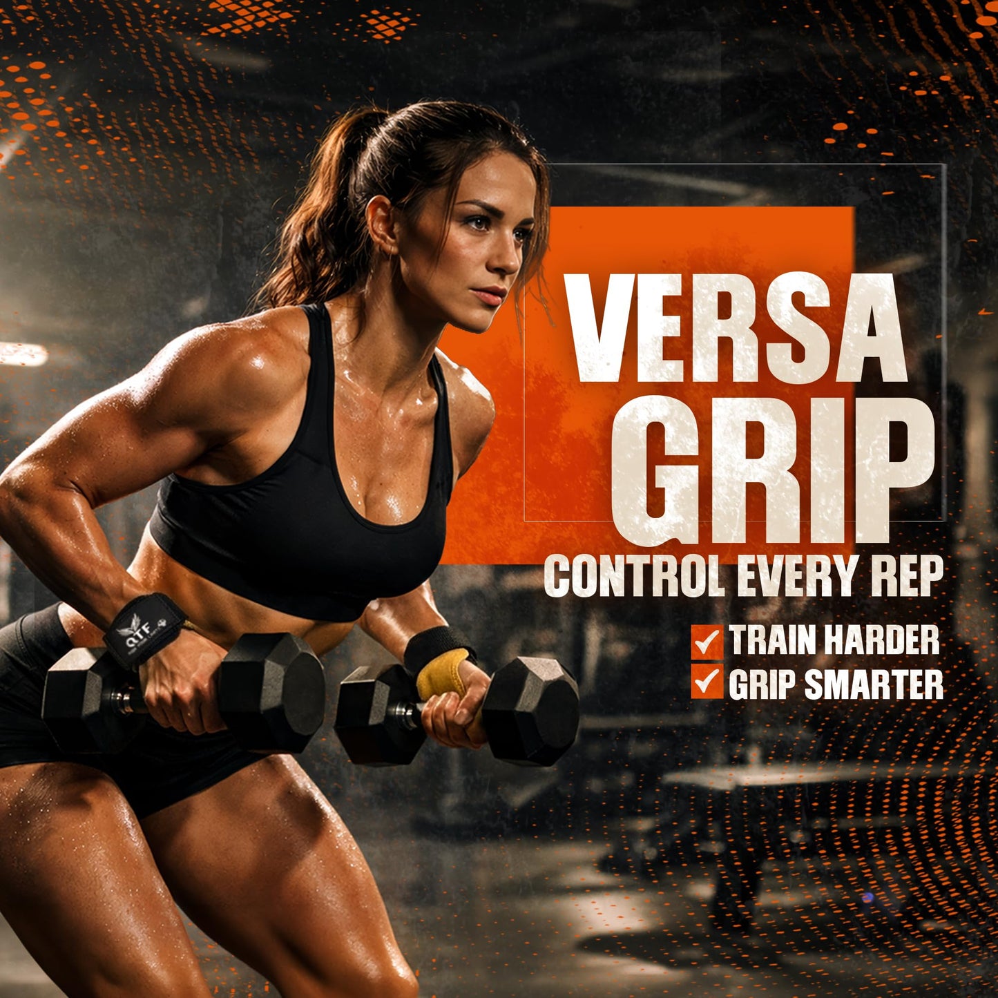 QTF Weight Lifting Grips (Pair) for Heavy Powerlifting, Wrist Straps for Deadlifts, Rows, Pull Ups, with Neoprene Padded Wrist Wraps Support and Strong Rubber Gloves or Straps for Bodybuilding. (Blk-White, L)