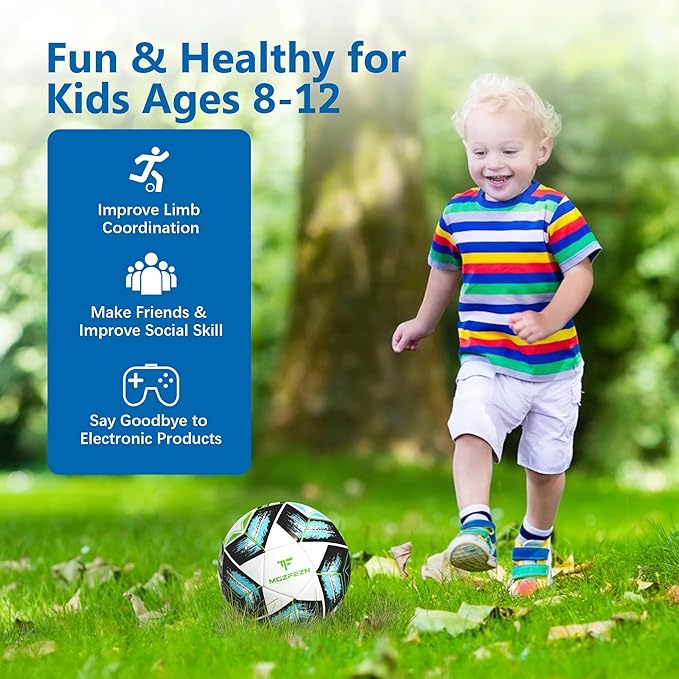 Youth Soccer Ball Size 4, Kids Outdoor Play Game Training Practice Soccer Ball for Teen Boy Girl Indoor Outdoor with 1 Pump 1 Net Bag and 1 Gift Box