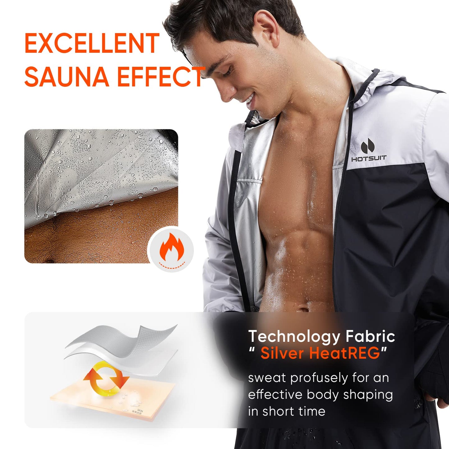 HOTSUIT Sauna Suit for Men Sweat Suits Gym Workout Exercise Sauna Jacket Zip, White, XL