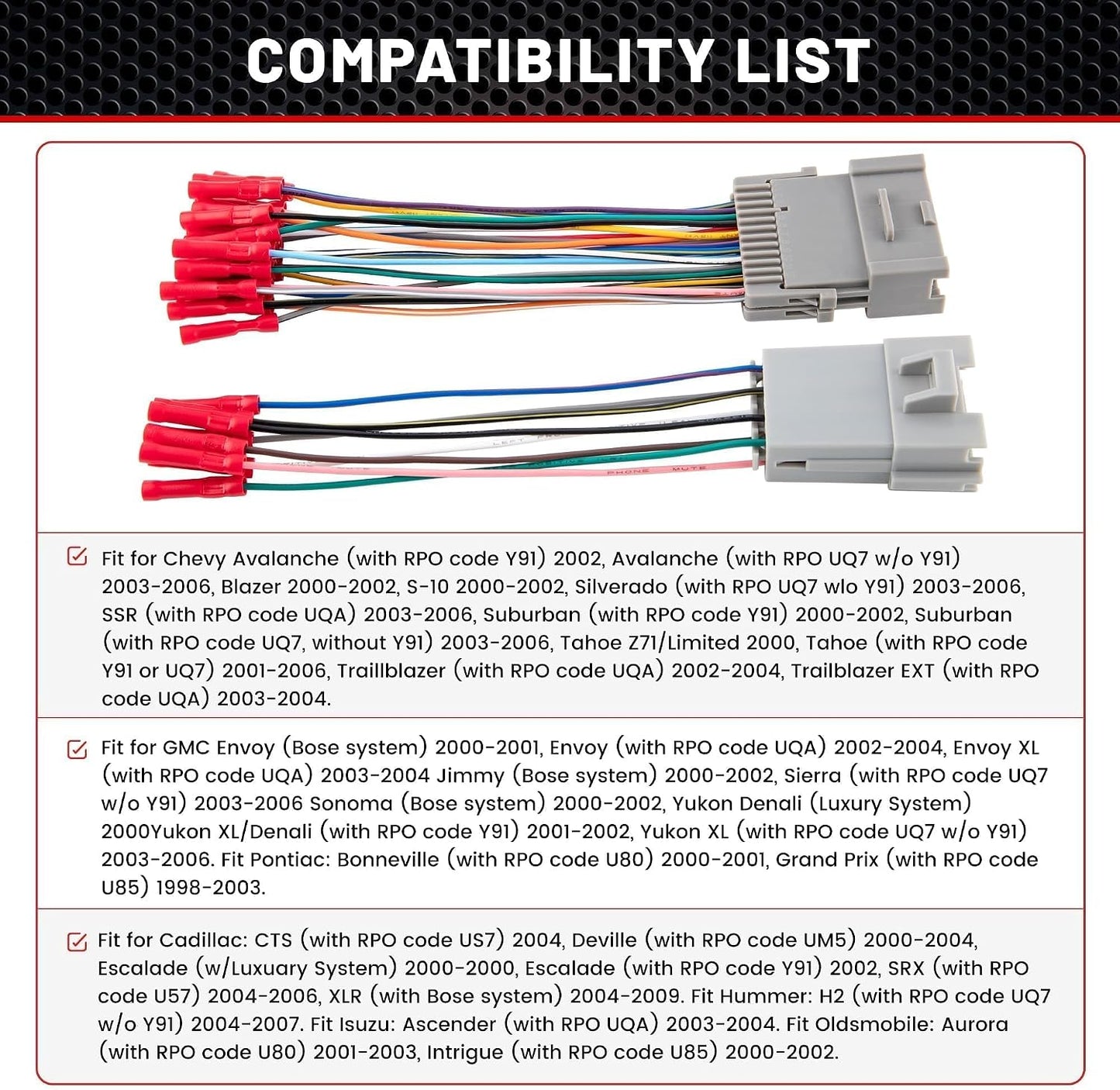 1998-2002 2002 996 RED WOLF Factory Amplifier Bypass Wiring Harness for GMC Yukon Chevy Suburban, for Porsche w/Wire