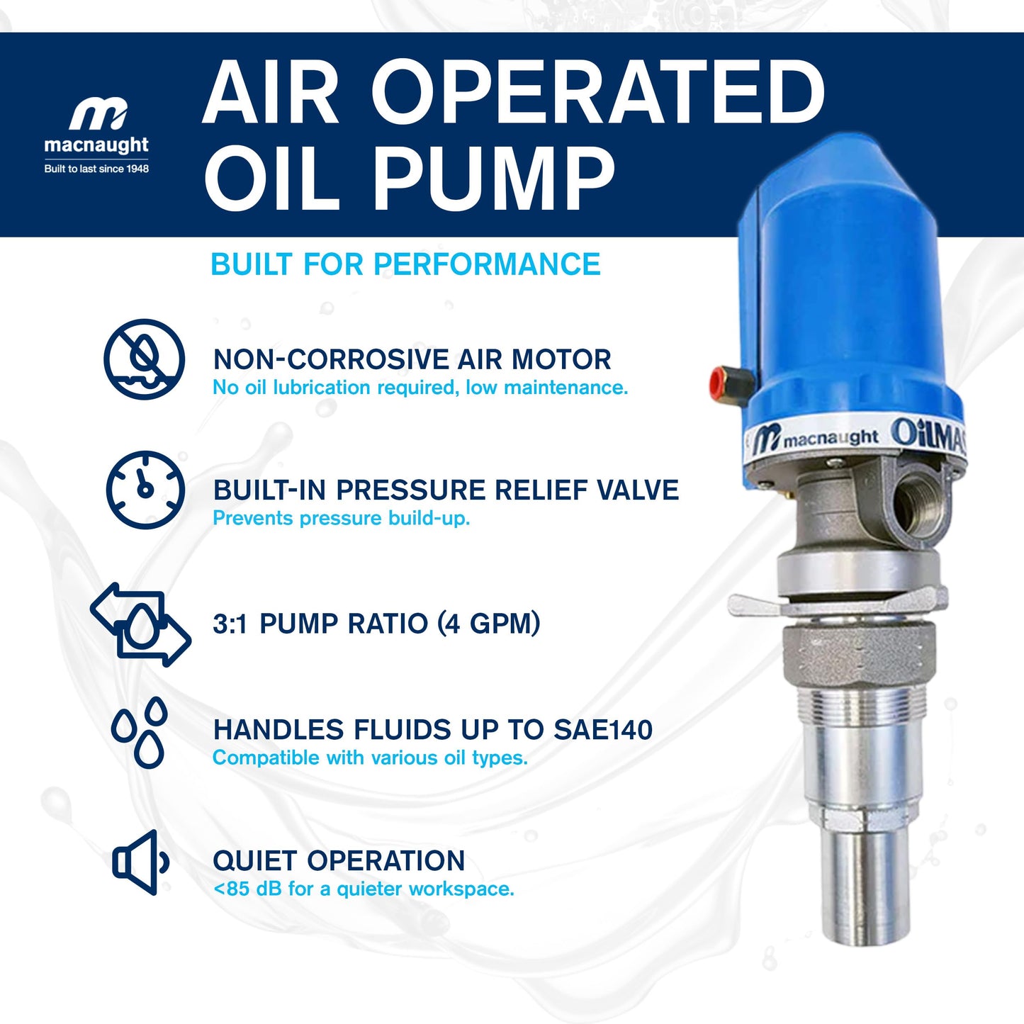 Air Operated Pneumatic Oil Transfer Pump + Suction Tube Assembly