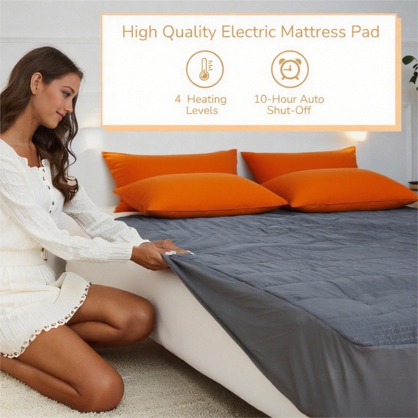 RALYSUN Electric Mattress Pad Queen Size 60"x80", Premium Brushed Fabric, 4 Heat Settings & 10 Hours Auto Off, Elastic Deep Pocket, Machine Washable, Gray