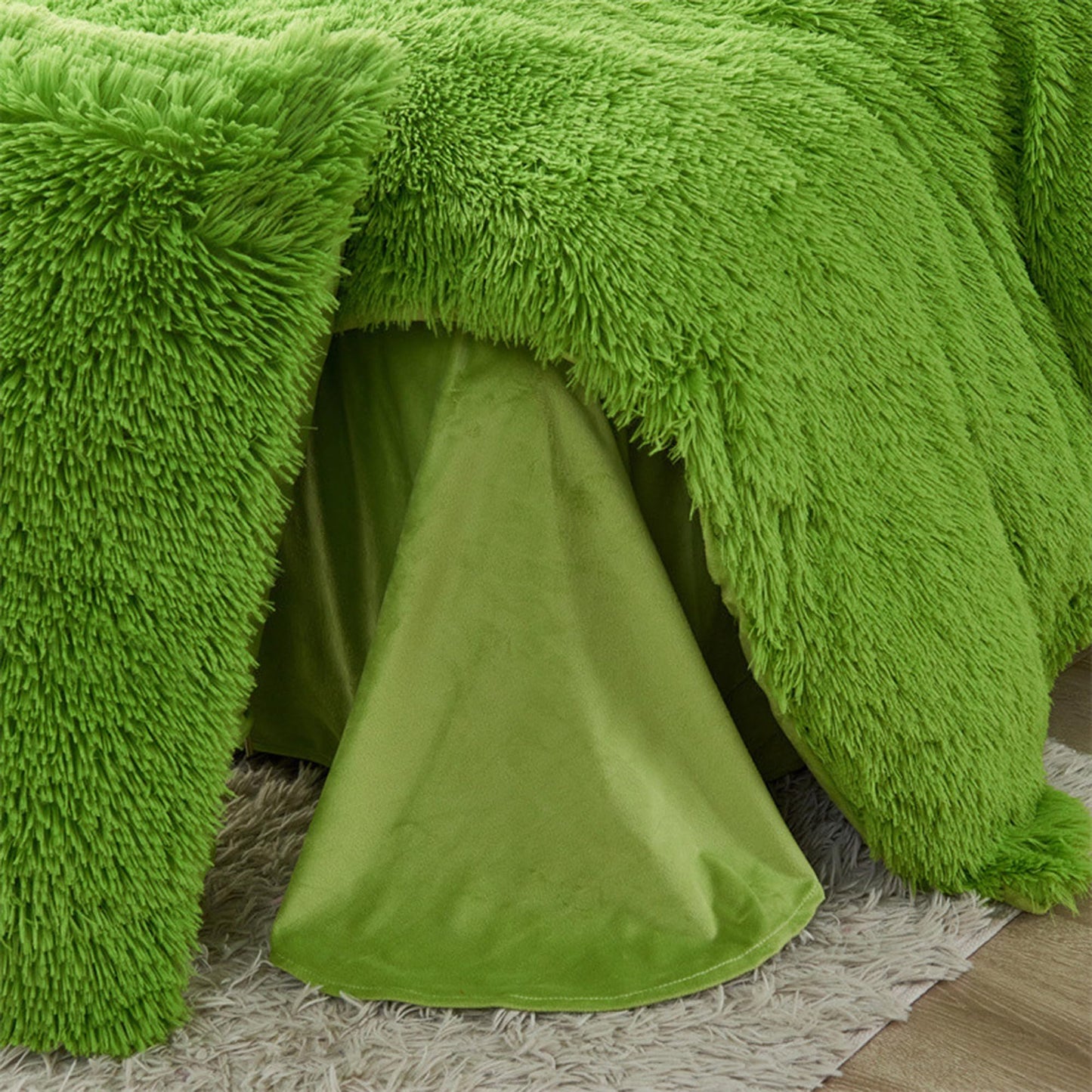 MorroMorn 5 PCS Shaggy Duvet Cover Bedding Set - Fluffy Comforter Cover Long Faux Fur Luxury Ultra Soft Cozy (Green, King/California King)