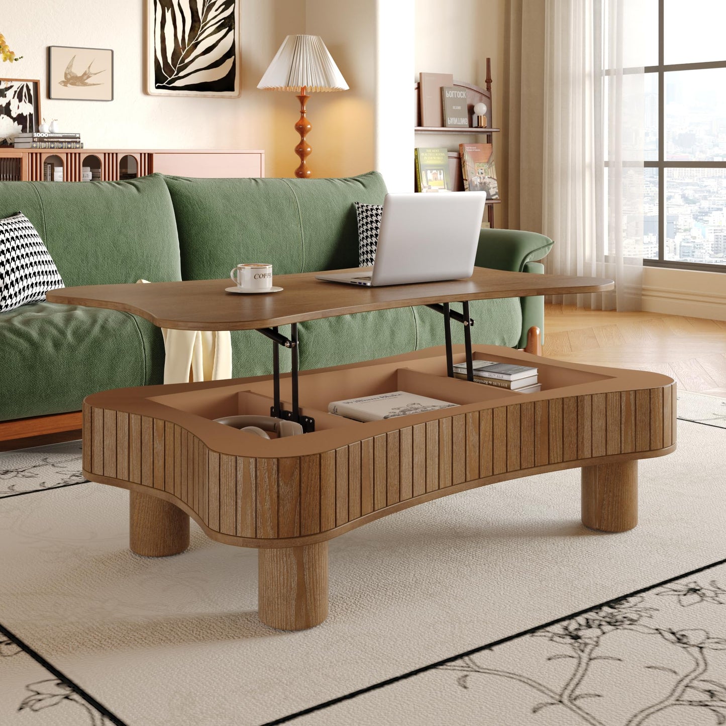 KEIKI 42" Lift Top Wood Coffee Table Endtable with Hidden Storage,Silent Lift,Hydraulic Curved Safety Corners for Living Room