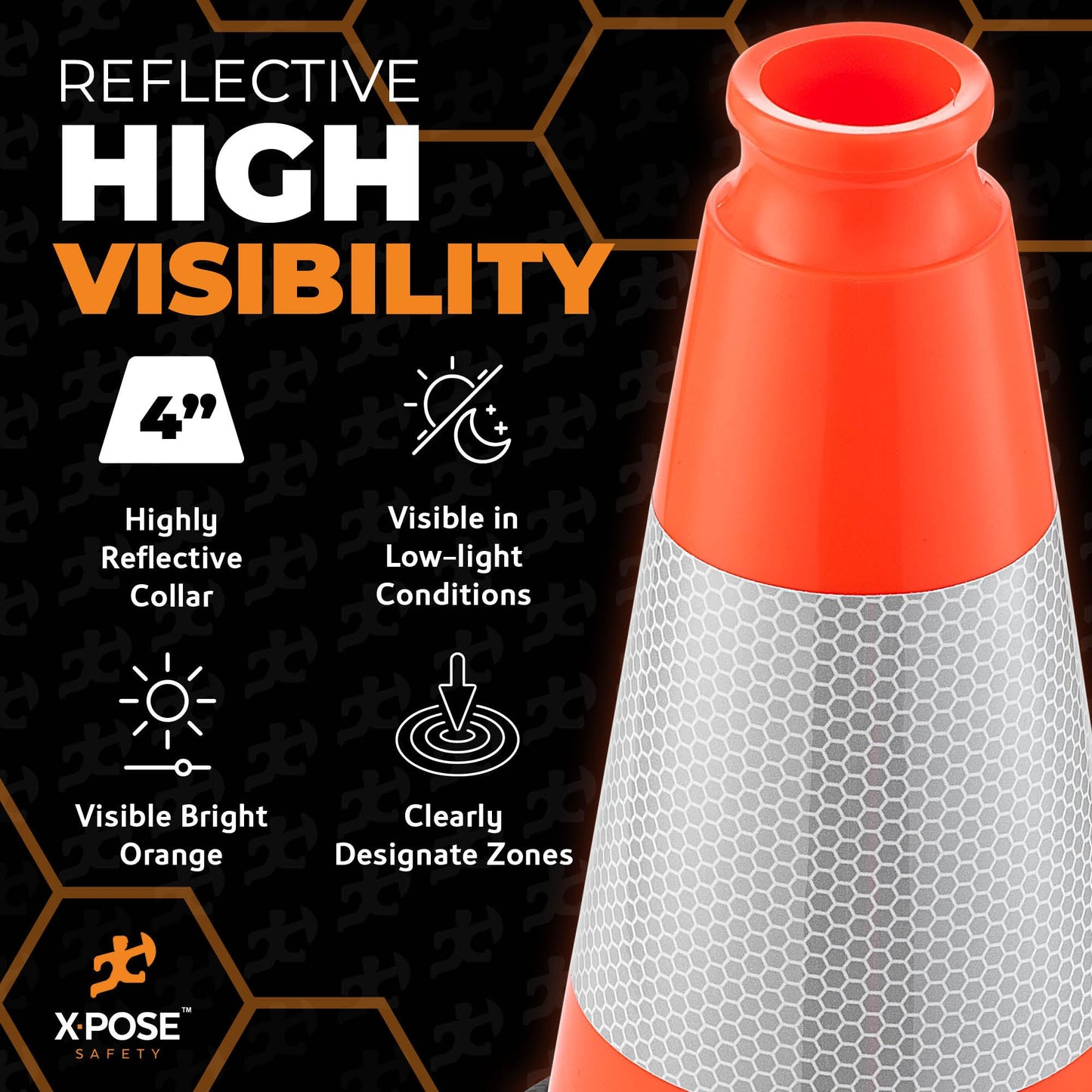 Xpose Safety 12 Inch Orange Traffic Cones with 4" Collar - 12 Pack Multipurpose PVC Plastic Safety Cone for Parking, Soccer, Caution, Kids and Construction - DOT Approved
