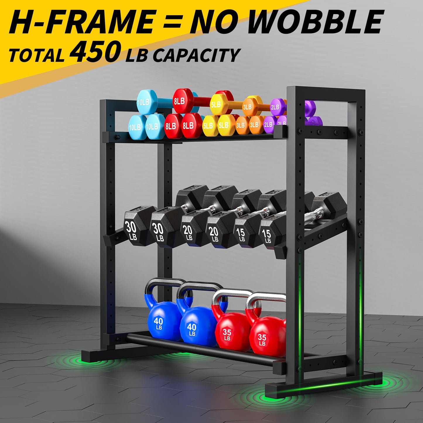 LarFaFa 3-Tier Adjustable Dumbbell Rack, Weight Rack for Home Gym Storage, Heavy Duty Weight Stand for Dumbbells, Kettlebells & Free Weights, Space-Saving Dumbbell Rack Stand Only(Up to 450LB Capacity)