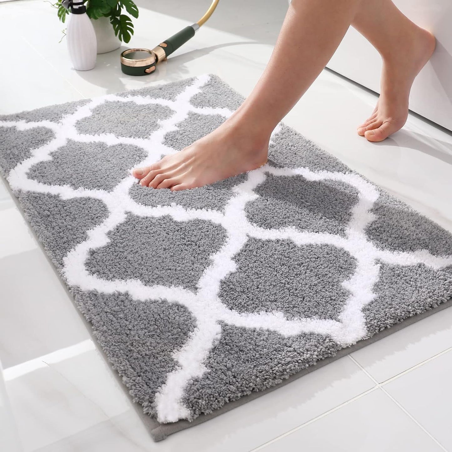 OLANLY Bathroom Rugs - Soft, Absorbent Microfiber Non-Slip Mats | 24x16 Inches, Grey