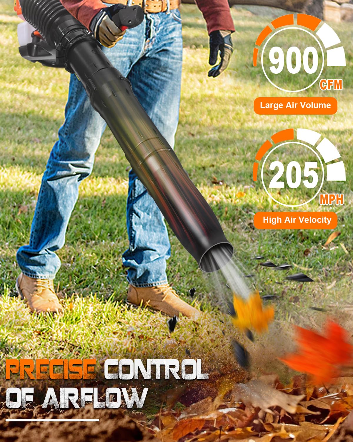 Getell 80cc Gas Backpack Leaf Blower, 900CFM 206MPH 2-Stroke Engine, Heavy-Duty Leaf & Snow Blower for Lawn, Garden & Commercial Use (Orange)