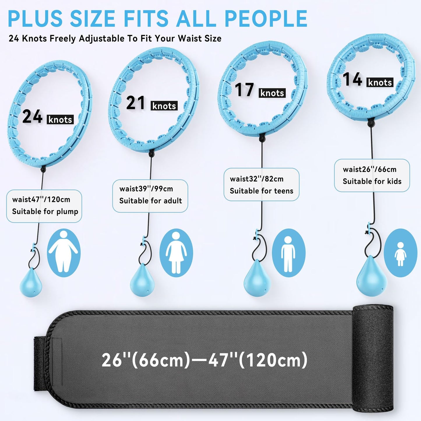 Infinity Weighted Hoop with Sweat Belt,Weighted Hoop for Adults Weight Loss,Smart Waist Exercise Ring Infinity Fitness Hoop Plus Size,Waist Trimmer Workout Equipment for Women (Steady Blue)