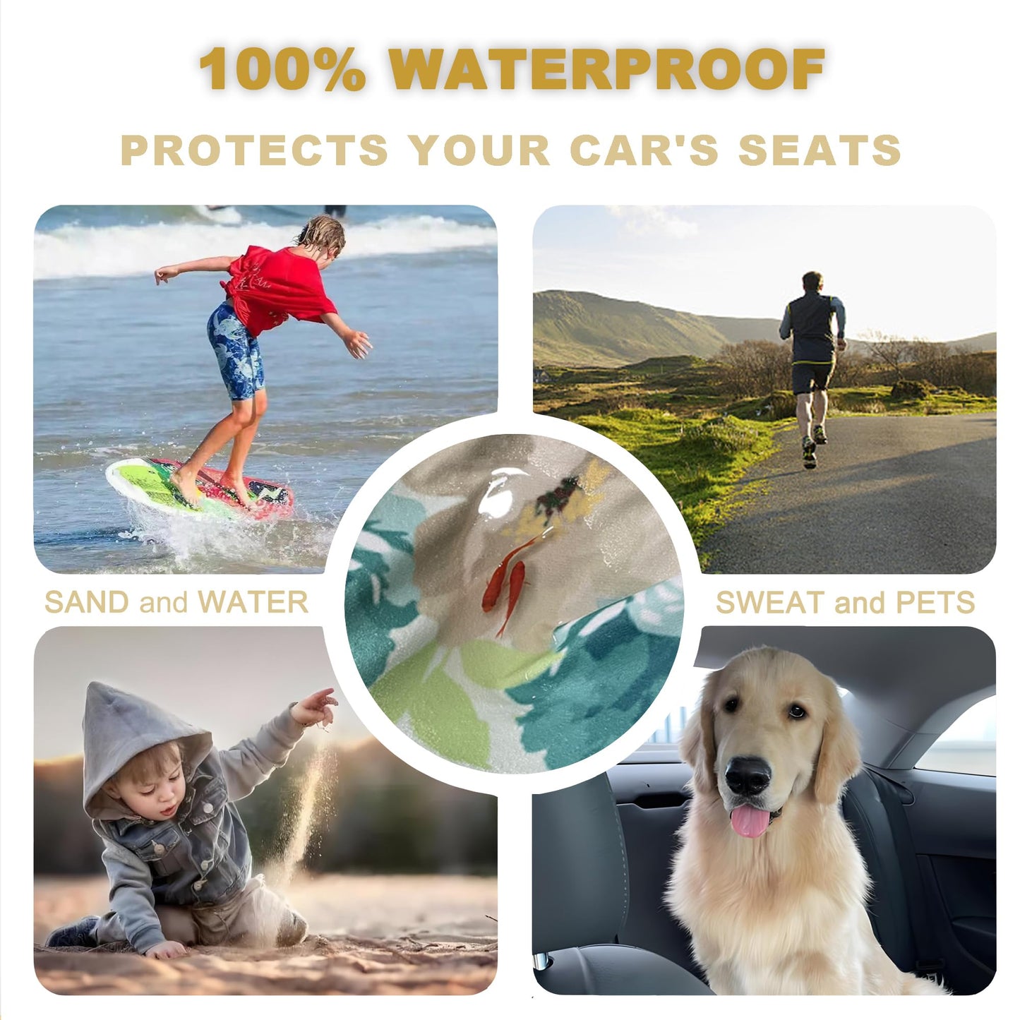 AOTOTON Waterproof Stain Resistant Towel Car Seat Cover，Universal Non-Slip for Car, Truck, SUV, Van Seat for Gym Workout,Swimming,Beach and Workout Outdoor ， Machine Washable (2pcs Flower)