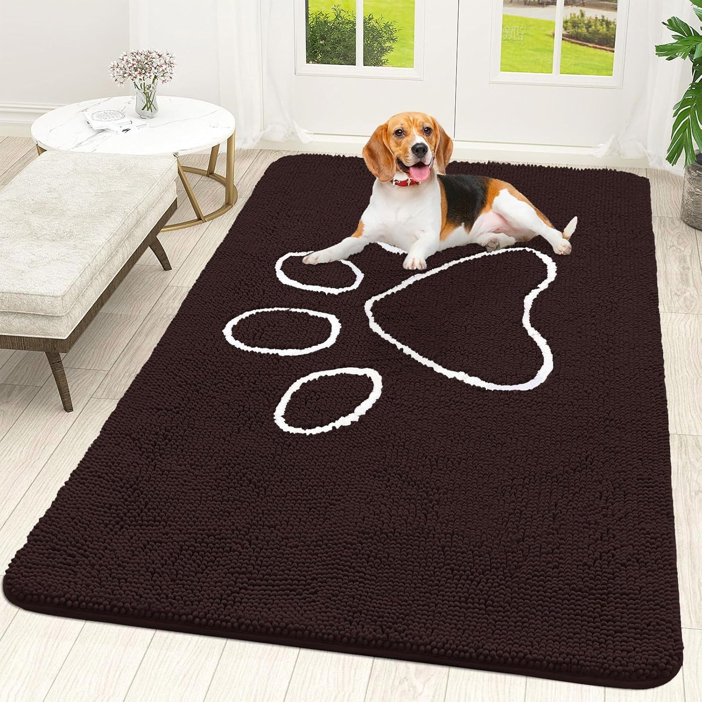 OLANLY Dog Door Mat - Absorbent Non-Slip Mud Mat for Paws | Quick Dry Chenille, 70x46, Brown