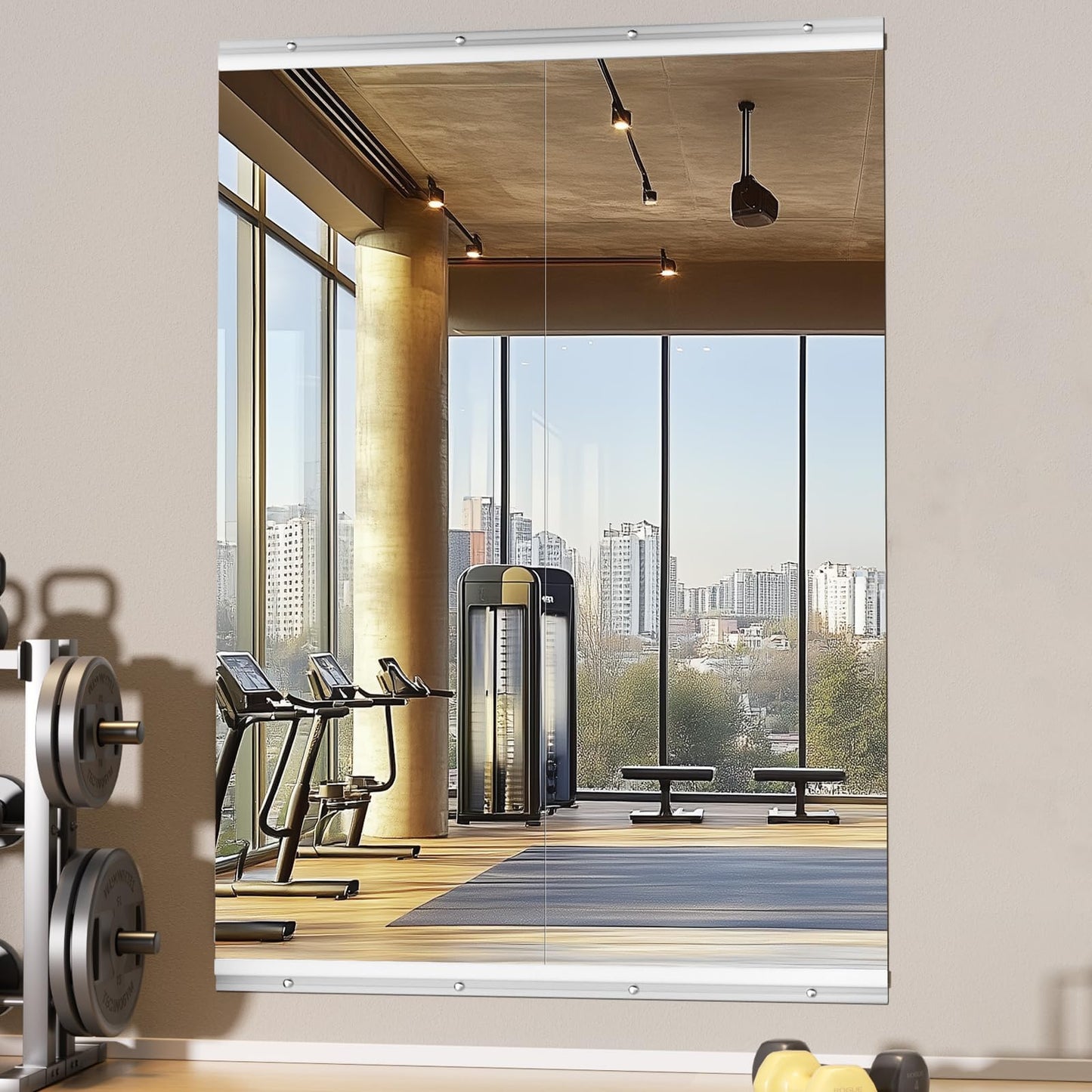 Hasipu Home Gym Mirror 55" L x 21" W - 2PCS Large Full Body Mirror for Yoga, Fitness, Garage, Dance Studio, Wall-Mounted, 0.16in Tempered Glass Frameless