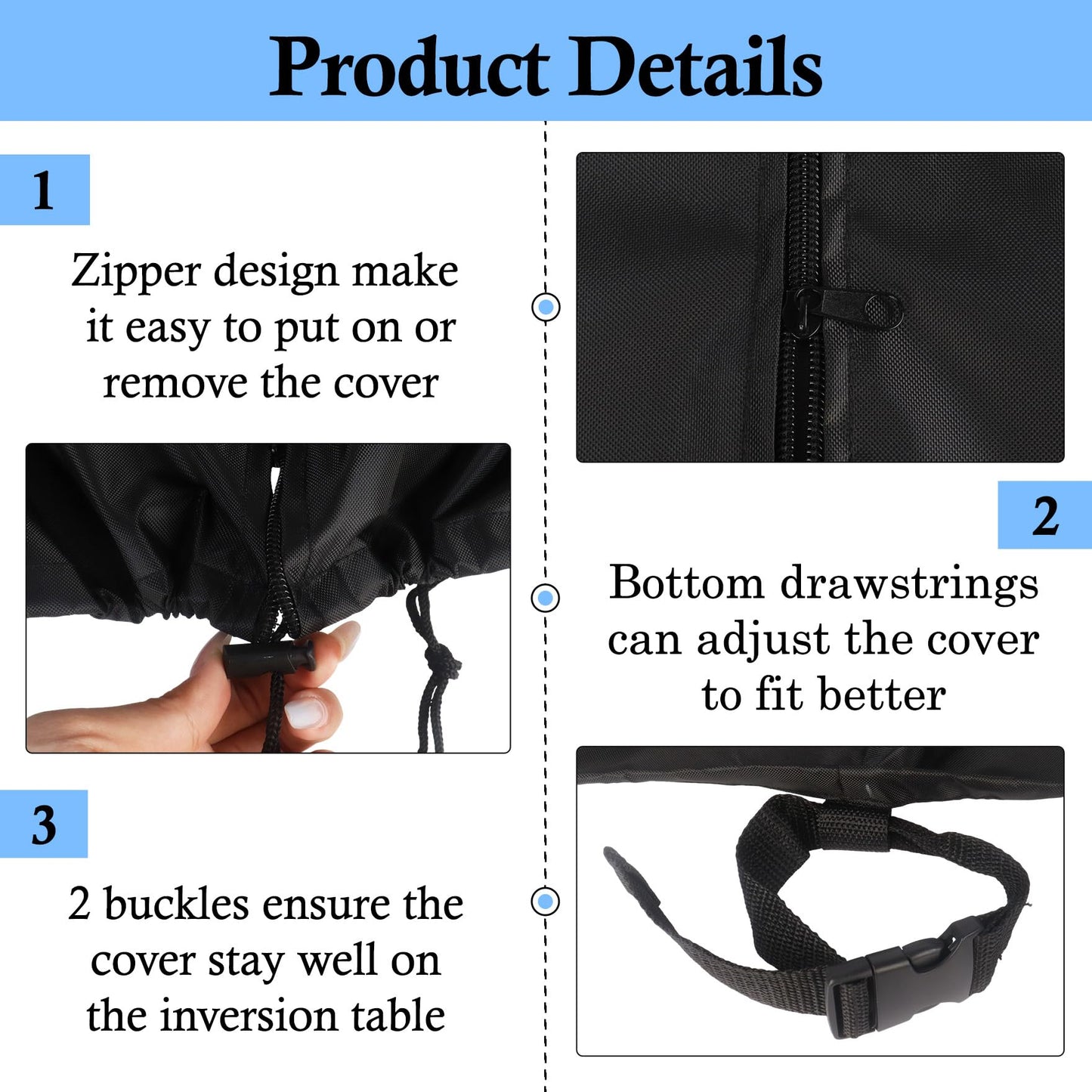 Klmnop Inversion Table Cover with Zipper and Handle, Waterproof Dustproof Protective Cover for Inversion Chair and Tables, Fit Most Inversion Equipment Indoor Outdoor, 47" L x 28.7" W x 63" H(Black)