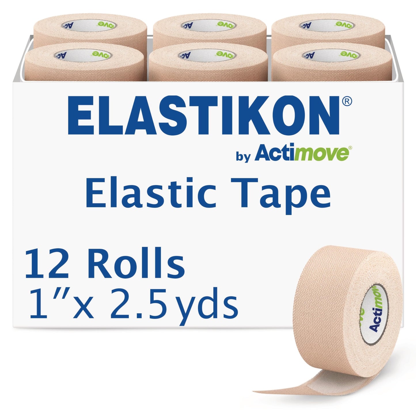 ELASTIKON by Actimove Elastic Athletic Tape - Provides Support for Sprains, Strains, Muscle Injuries - for Sport and Veterinary Applications - 1 in x 2.5 yd, 12 Rolls