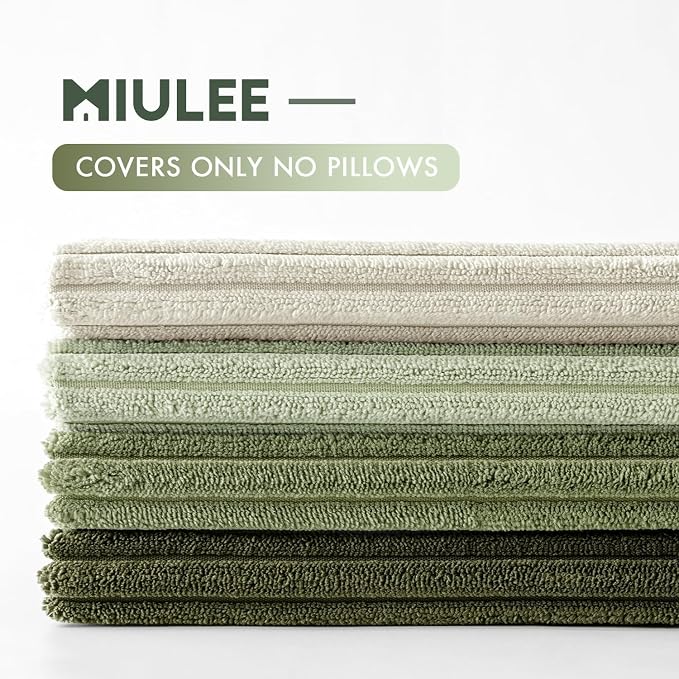 MIULEE Boho Farmhouse Throw Pillow Covers 20x20 Inch Set of 4 Mordern Neutral Green Cushion Covers Soft Corduroy Nordic Home Decor for Spring Couch Bed Sofa Living Room Green-White