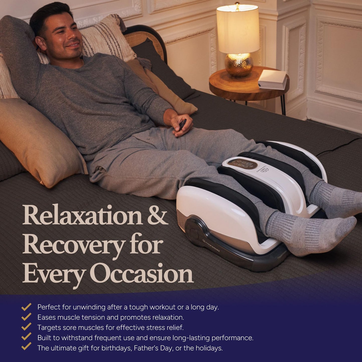 Cloud Massage Shiatsu Foot Massager with Heat - Deep Kneading & Compression, Adjustable Intensity, Multi-Mode Leg and Foot Massager with Remote Control, Anti-Slip Base - Standard Size, White