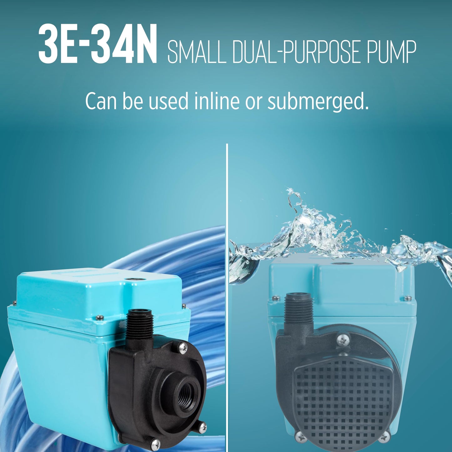 Little Giant 3E-34N 115-Volt, 1/15 HP, 670 GPH Dual Purpose In-Line or Small Submersible, Oil-Filled Pump, 10-Ft. Cord, Blue, 503603