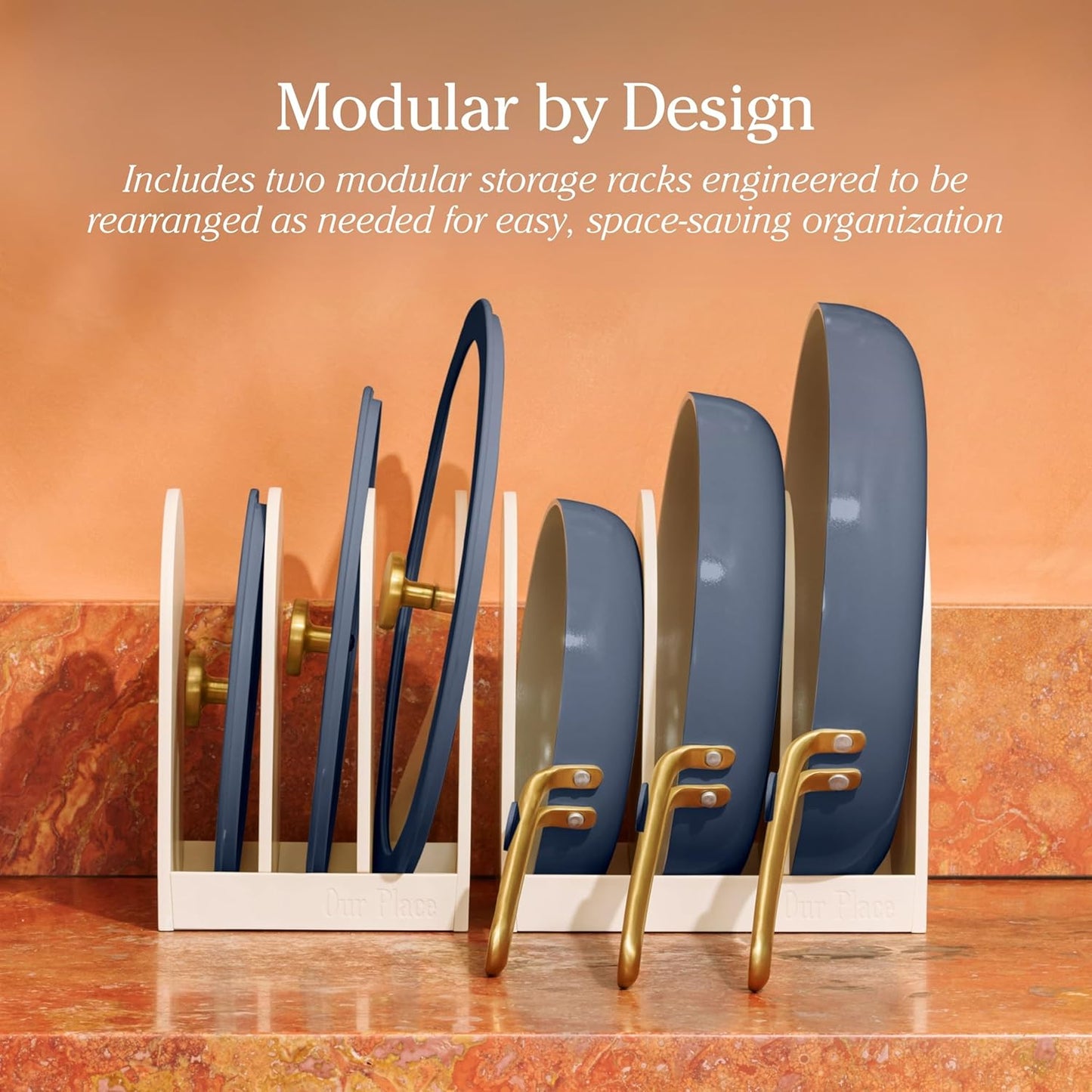 Our Place 8-Piece Cookware Set - Nontoxic Thermakind™ Nonstick Ceramic Fry Pans & Modular Rack | Oven Safe to 450°F, Blue Salt