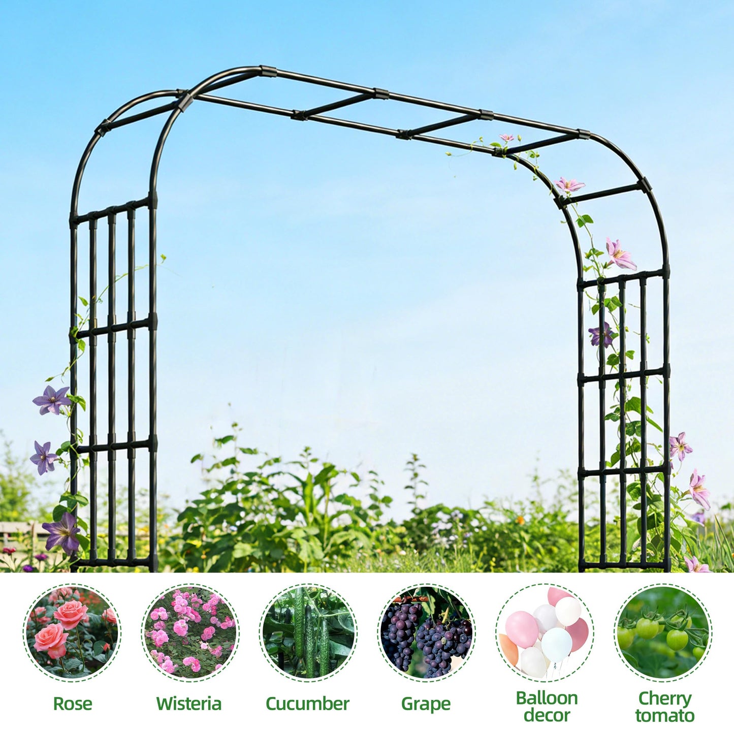 Garden Arch Trellis,114 x102.4 in Extra Wide Sturdy Metal Arbor for Climbing Plants,Grape Trellis Vine Support for Flower Vegetable,Wedding Arch Backdrop Stand for Ceremony Party