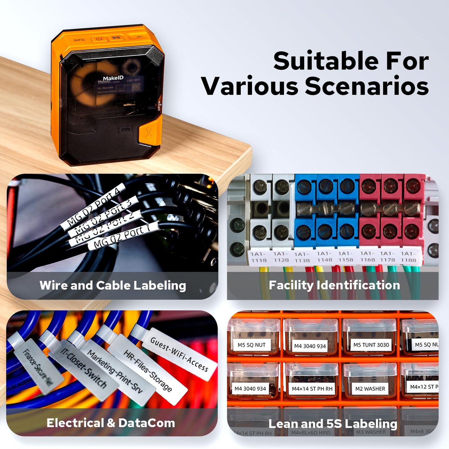 Makeid P31S Industrial Label Maker Portable Bluetooth Printer with 0.75" x 19.68ft Label for Wire Cable Labeling Machine, Job Sites and Heat Shrink Tubing Labeler-Hardcase with 3 Cartridges Bundle