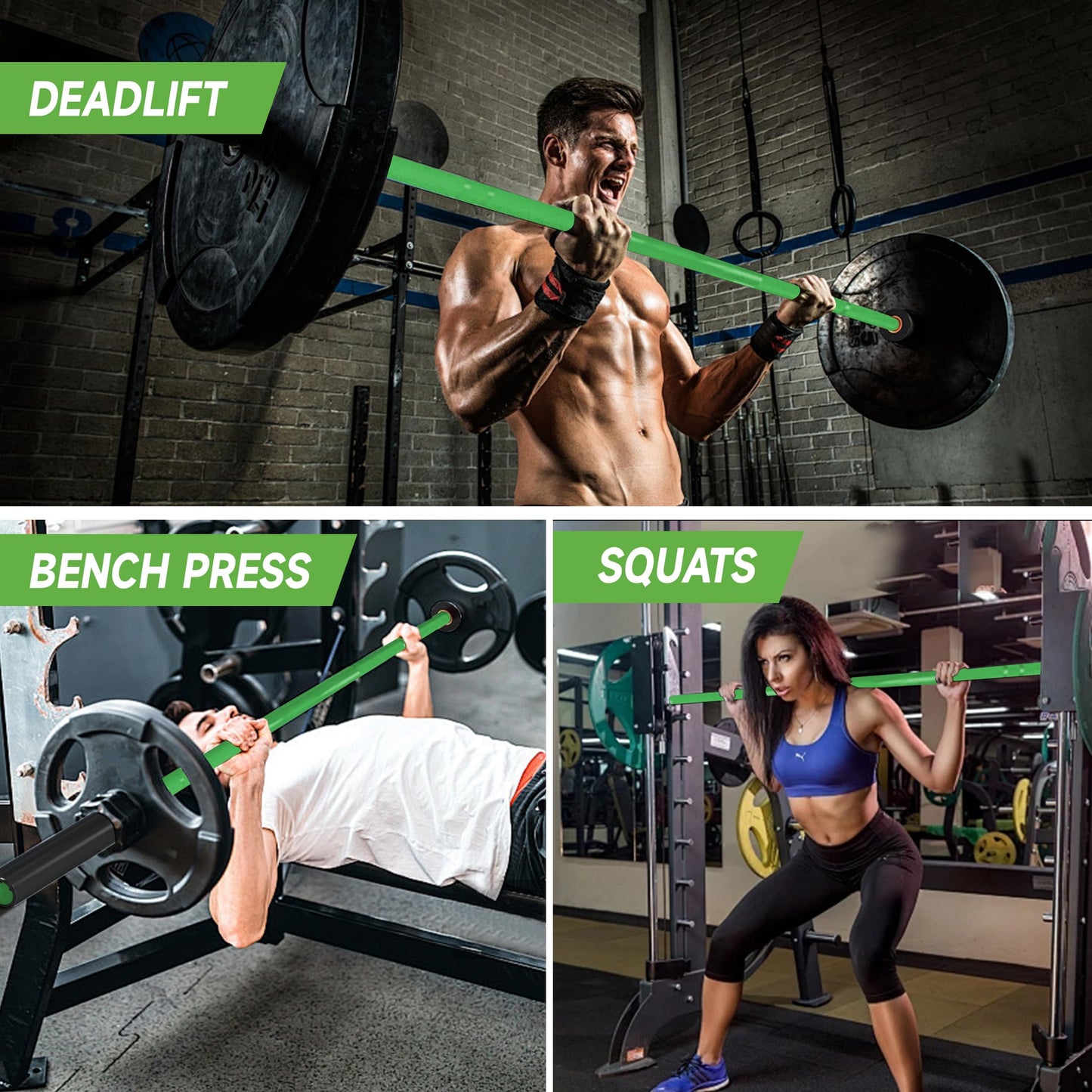 RICHUANG 7ft Olympic Barbell Weight Bar for Weightlifting,Powerlifting,CrossFit Training,500 lbs Max Load Capacity,Q235 Steel,2 Inch Olympic Strength Training Bar for Home Gym,Exercises Fitness Equipment 500LBS-Green