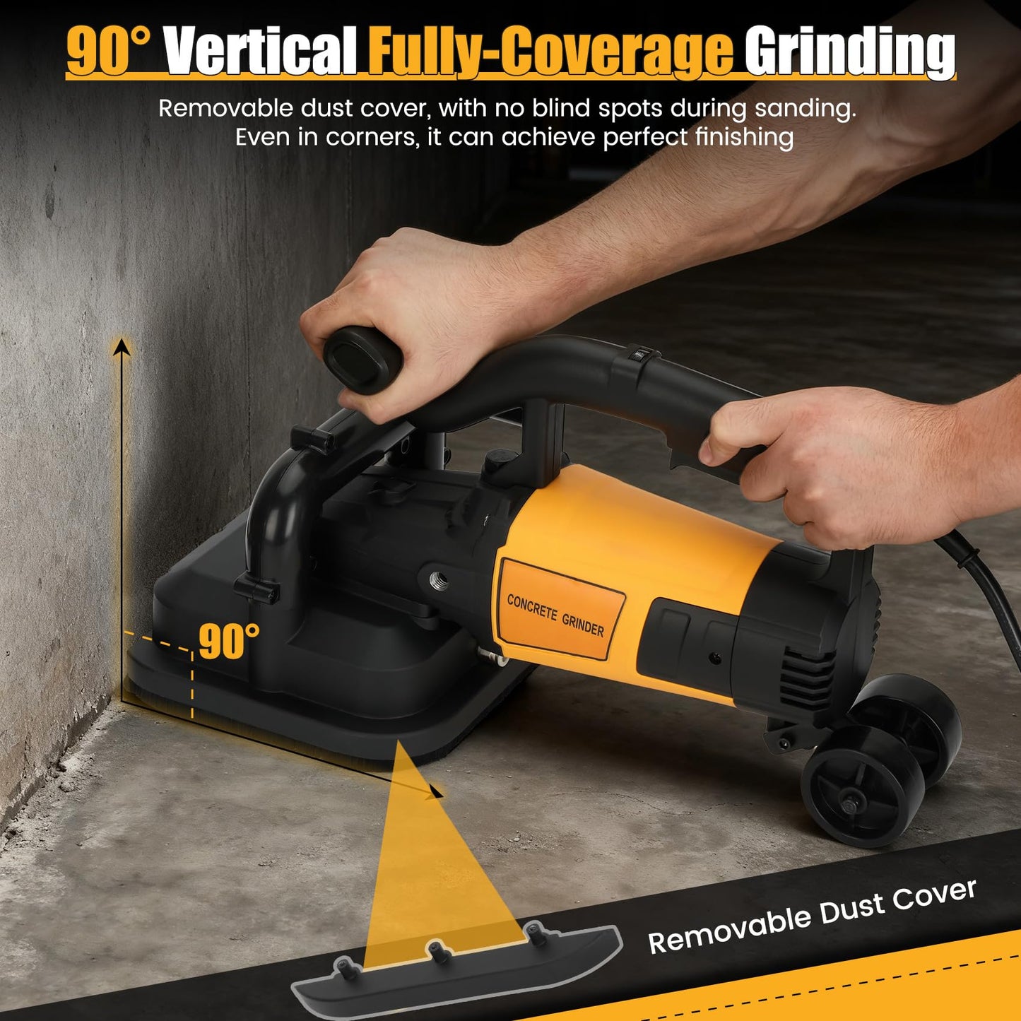 4-Head Concrete Floor Grinder Set, 3800W Concrete Grinder with 6-Speed Control, 6000 RPM Ergonomic Handle & Dust Collection Cover - Ideal for Surface Preparation, Cement, Marble Floors & Surfaces