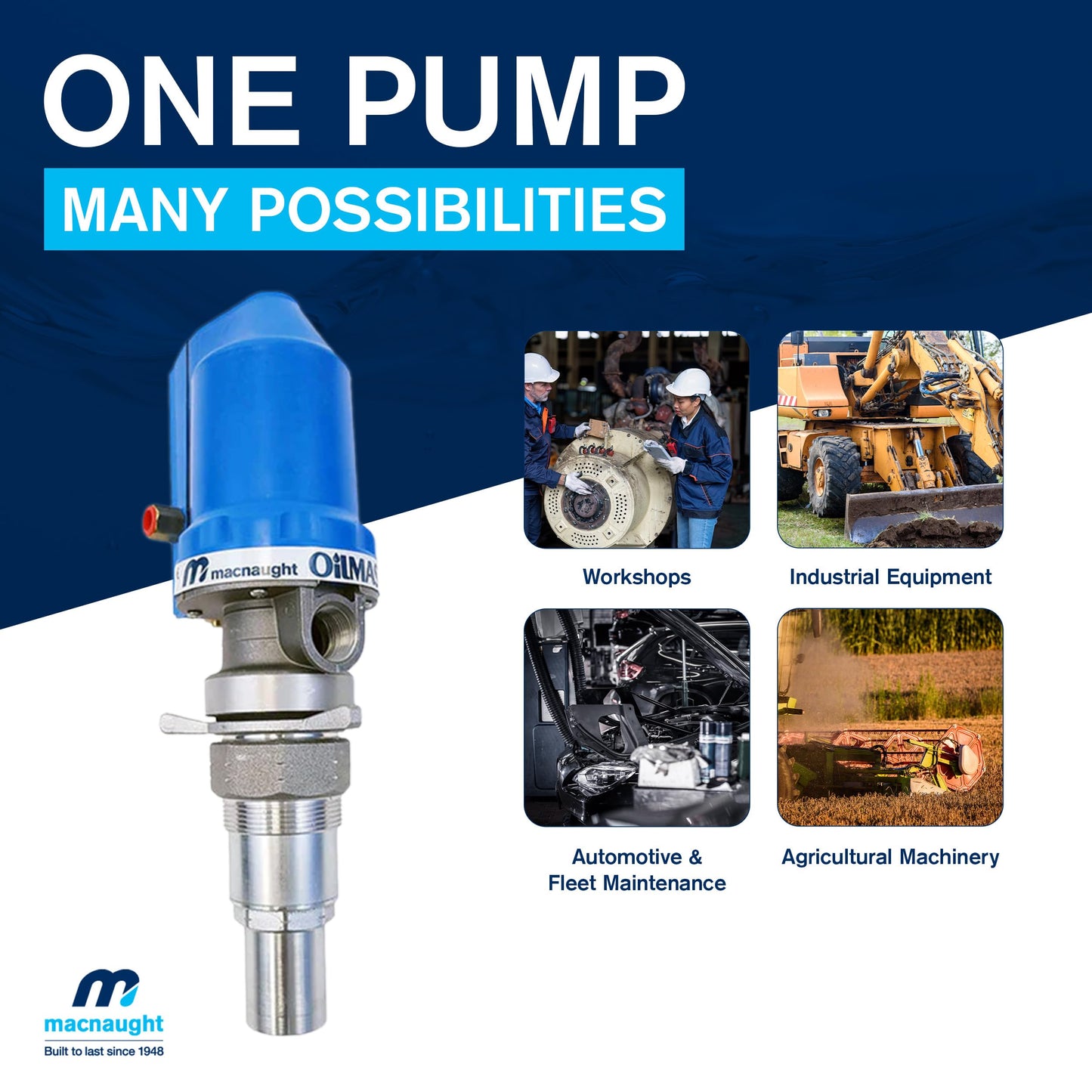 Macnaught 3:1 Ratio Air Operated Oil Transfer Pump. For gear oils up to SAE140, ATF, hydraulic & anti-freeze/anti-boil (Not for Gasoline or Diesel)
