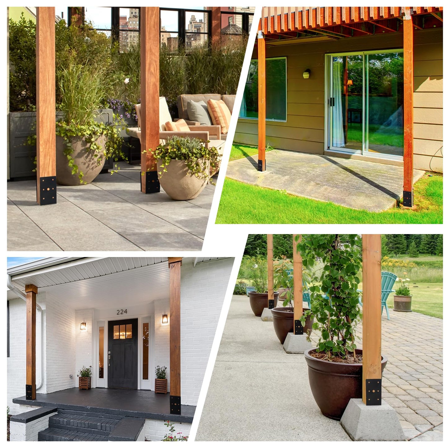 4"x 4" Wet Concrete Fence Post Anchor 4 Pcs(Inner Dia 3.6"x3.6") Heavy Duty U Shape Fence Post Holder Ground Spike Metal Black Powder Coated for Fence, Railing, Pergola Wood Post Bracket Anchor