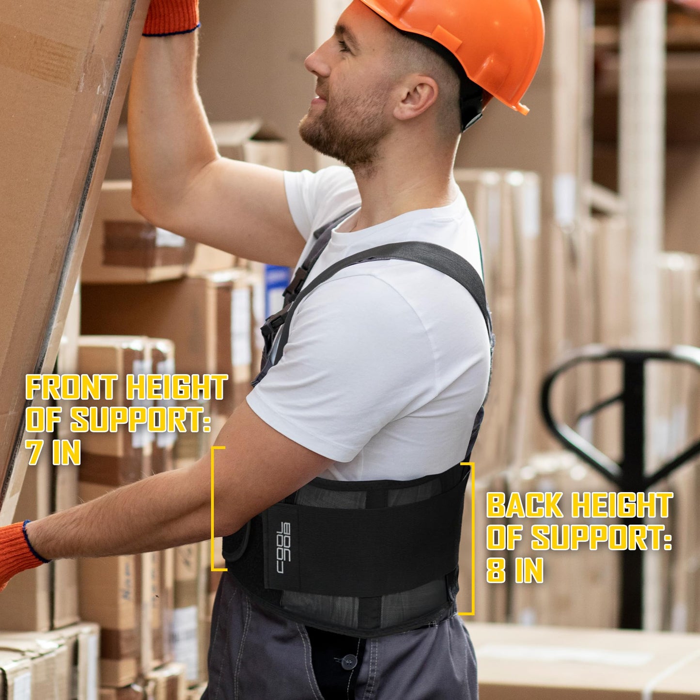 COOLJOB Expert Back Brace for Lower Back Pain Relief, Powerful Lumbar Support with 3D Foam Pad and Elastic Shoulder Strap, Breathable Adjustable Support Belt for Men Women, Black, XL for Waist 48-58"